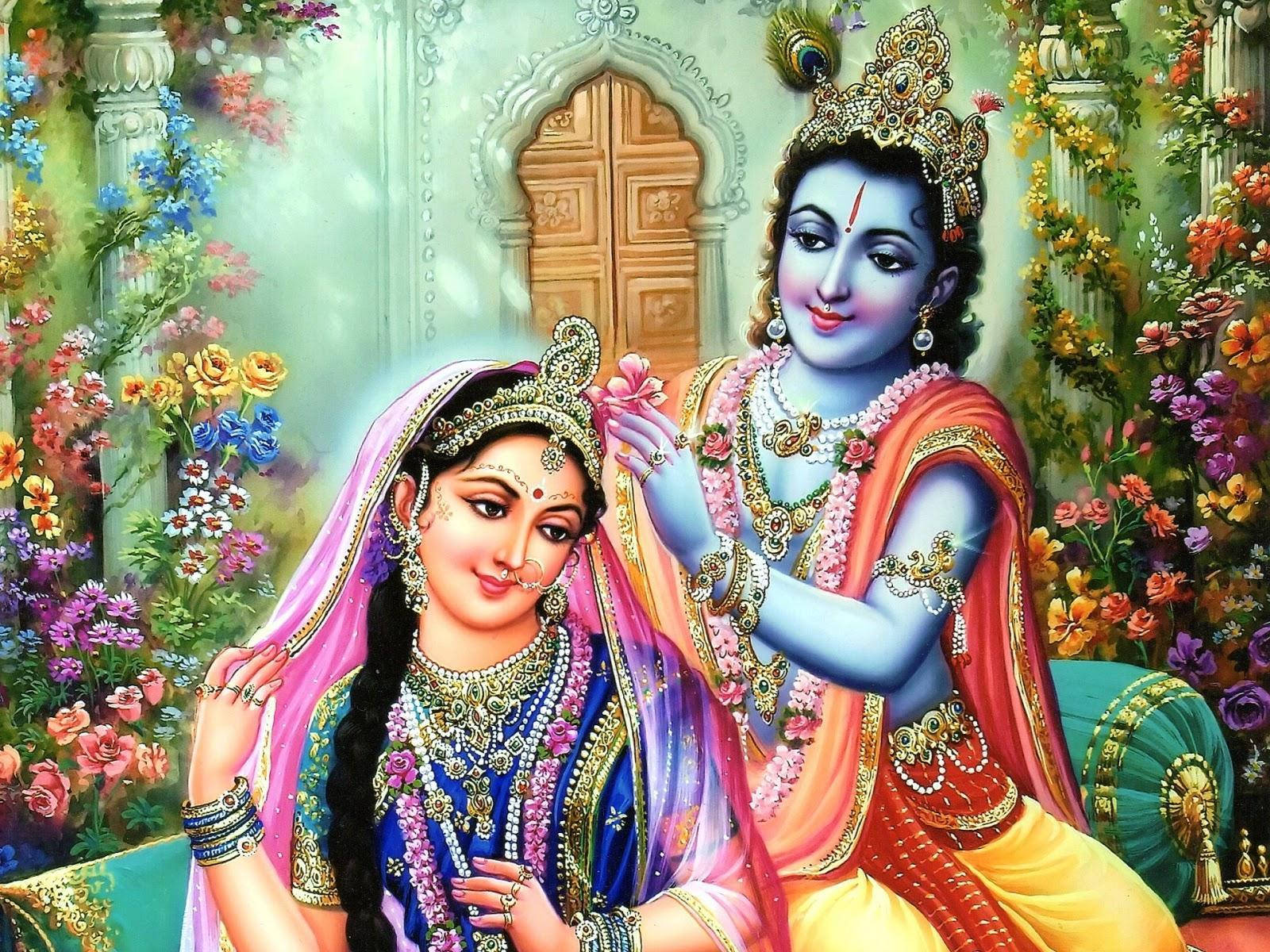 Download Lord Krishna Ji With Goddess Radha Wallpaper 