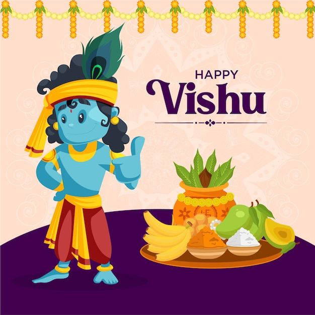 Lord Krishna Offerings For Vishu Festivity Wallpaper