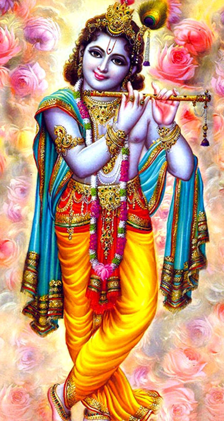 Lord Krishna With Flowers Wallpaper