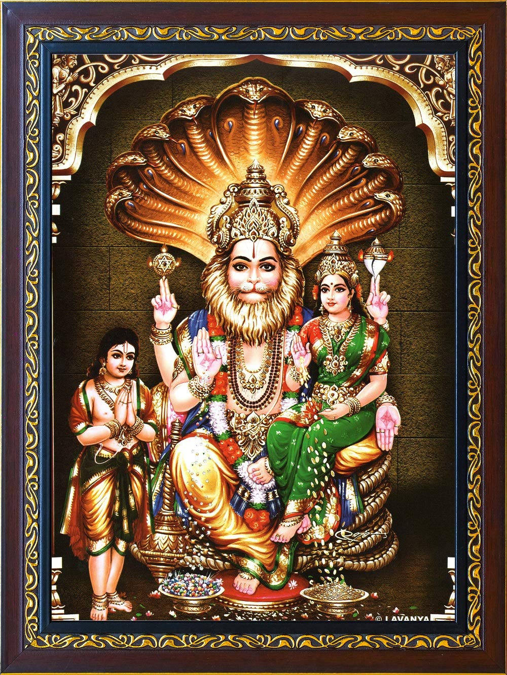 Lord Lakshmi Narasimha Opera D'arte Incorniciata Sfondo