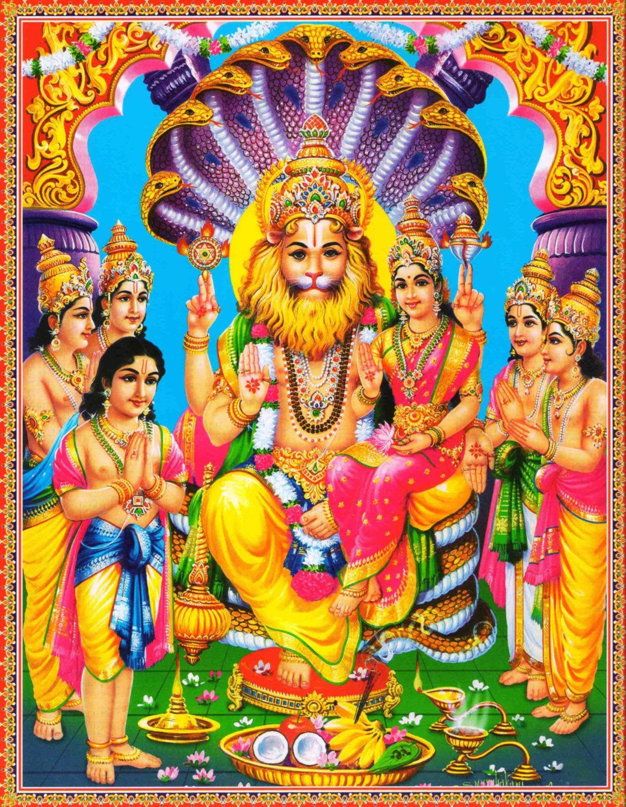 Lord Lakshmi Narasimha With Followers Wallpaper