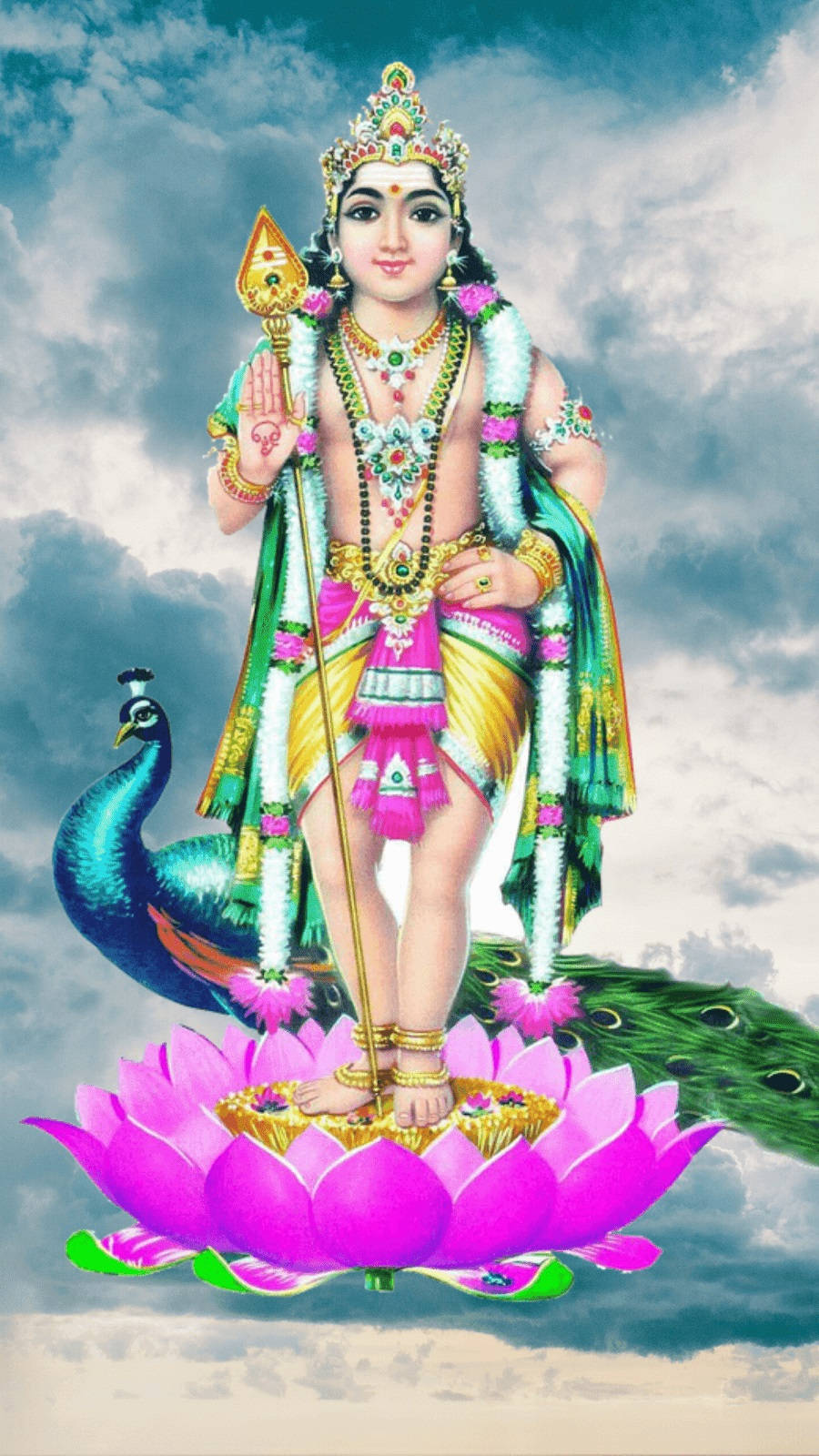 Lord Murugan 4k On Lotus In Sky