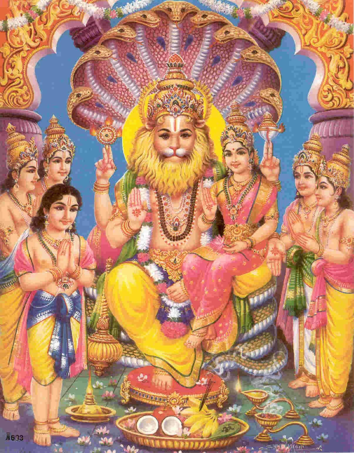 Lord Narasimha E Divinità Sfondo
