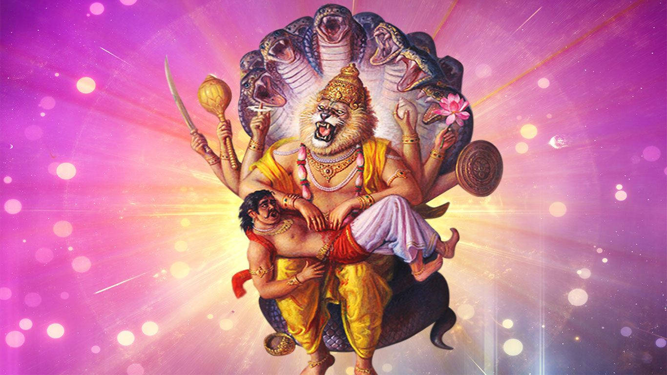 Lord Narasimha Pink Background Wallpaper