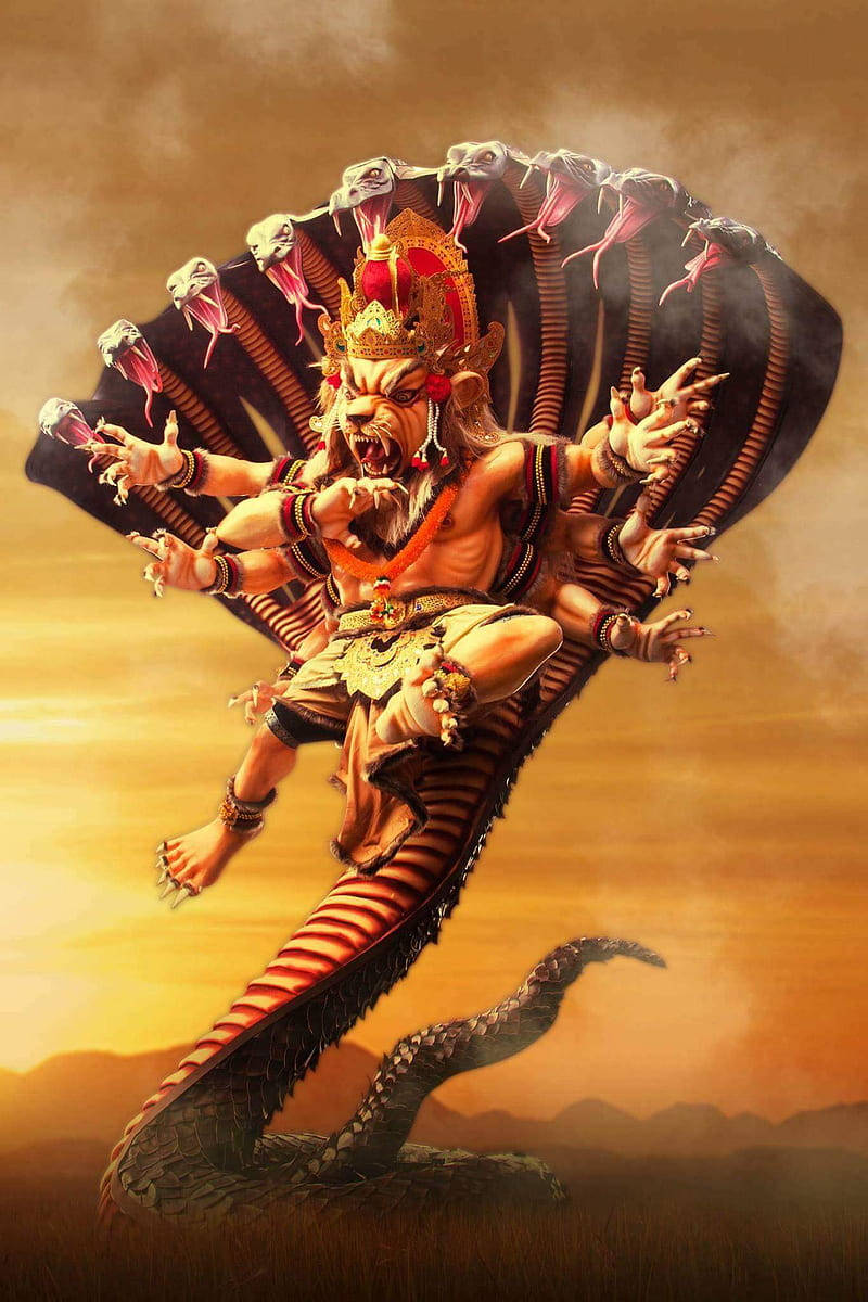 Lord Narasimha Snake Heads Wallpaper