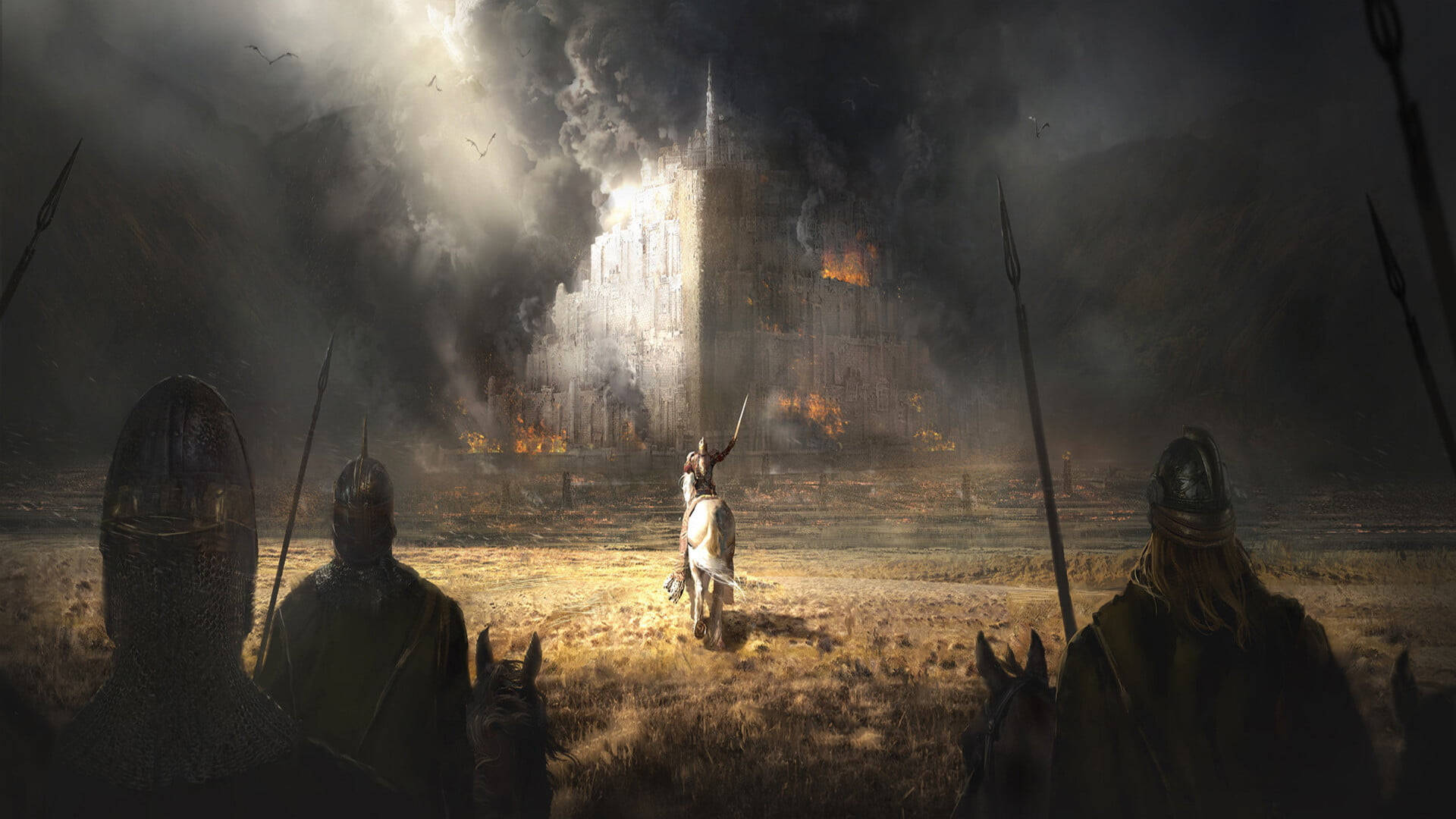 Lord Of The Rings Landscape Castle On Fire Wallpaper