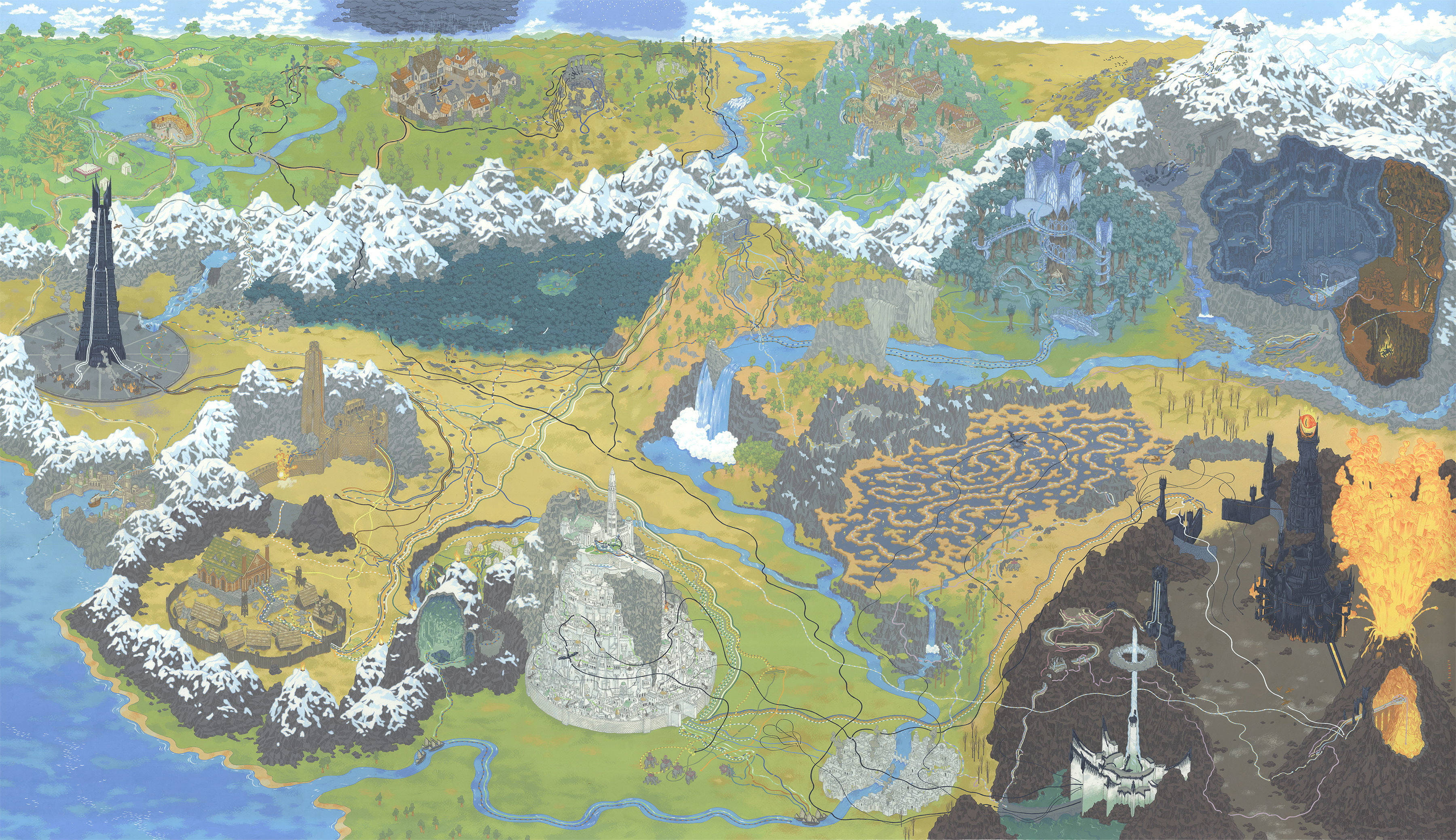 Mappa Colorata Del Paesaggio Del Signore Degli Anelli Sfondo