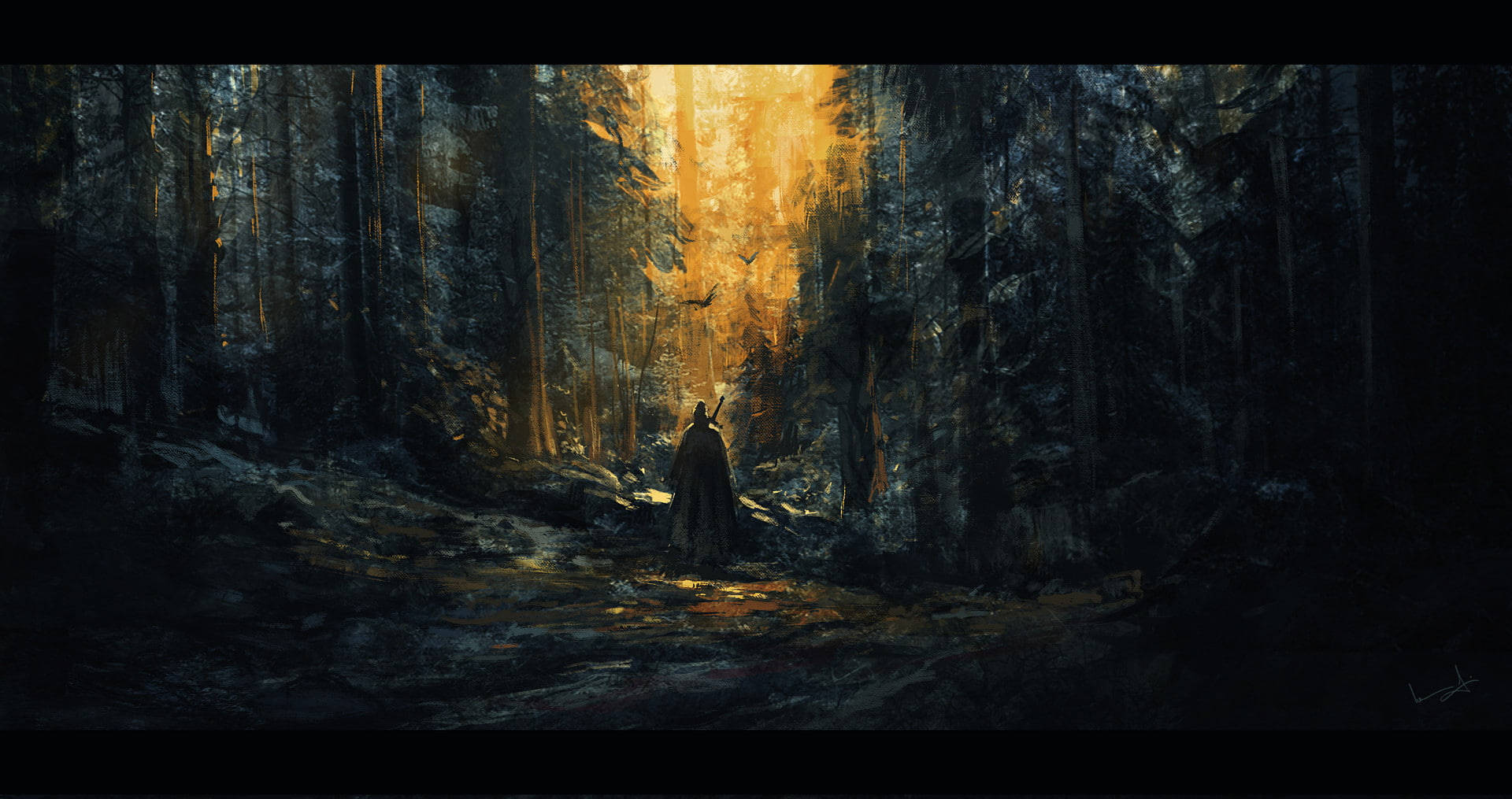 Pinturadel Paisaje Forestal De El Señor De Los Anillos. Fondo de pantalla