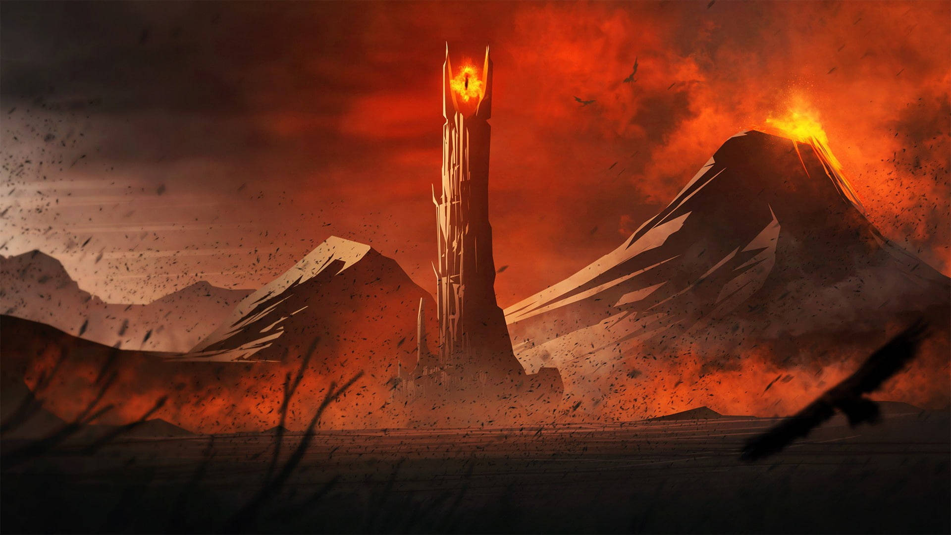 Epic Landscape of the Legendary Mordor Volcano from The Lord of The Rings Wallpaper