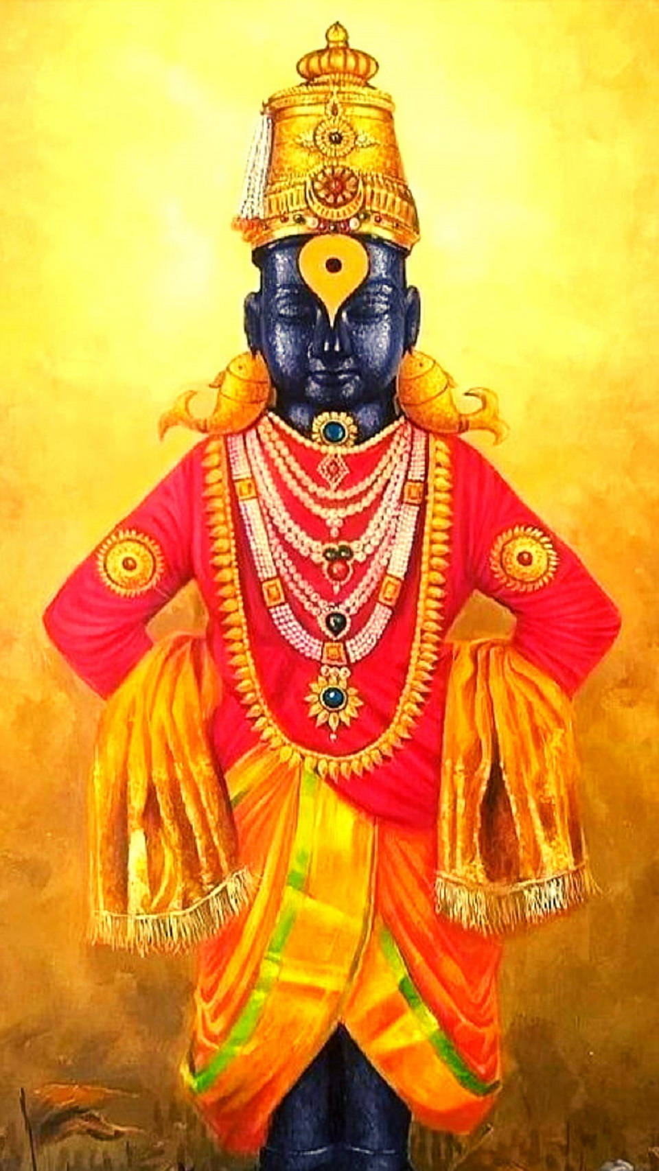 Lord Pandurang Statue In Red And Gold Garments Wallpaper