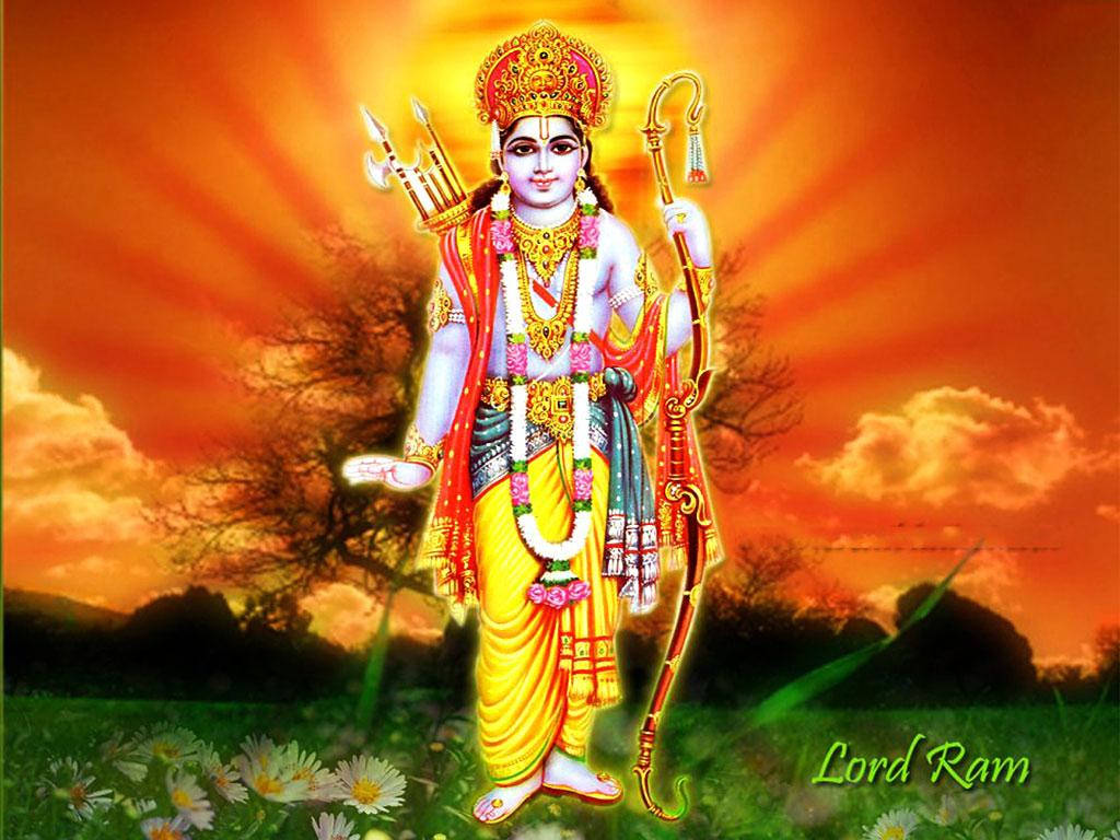 Majestic Lord Rama Against the Red Sky Wallpaper