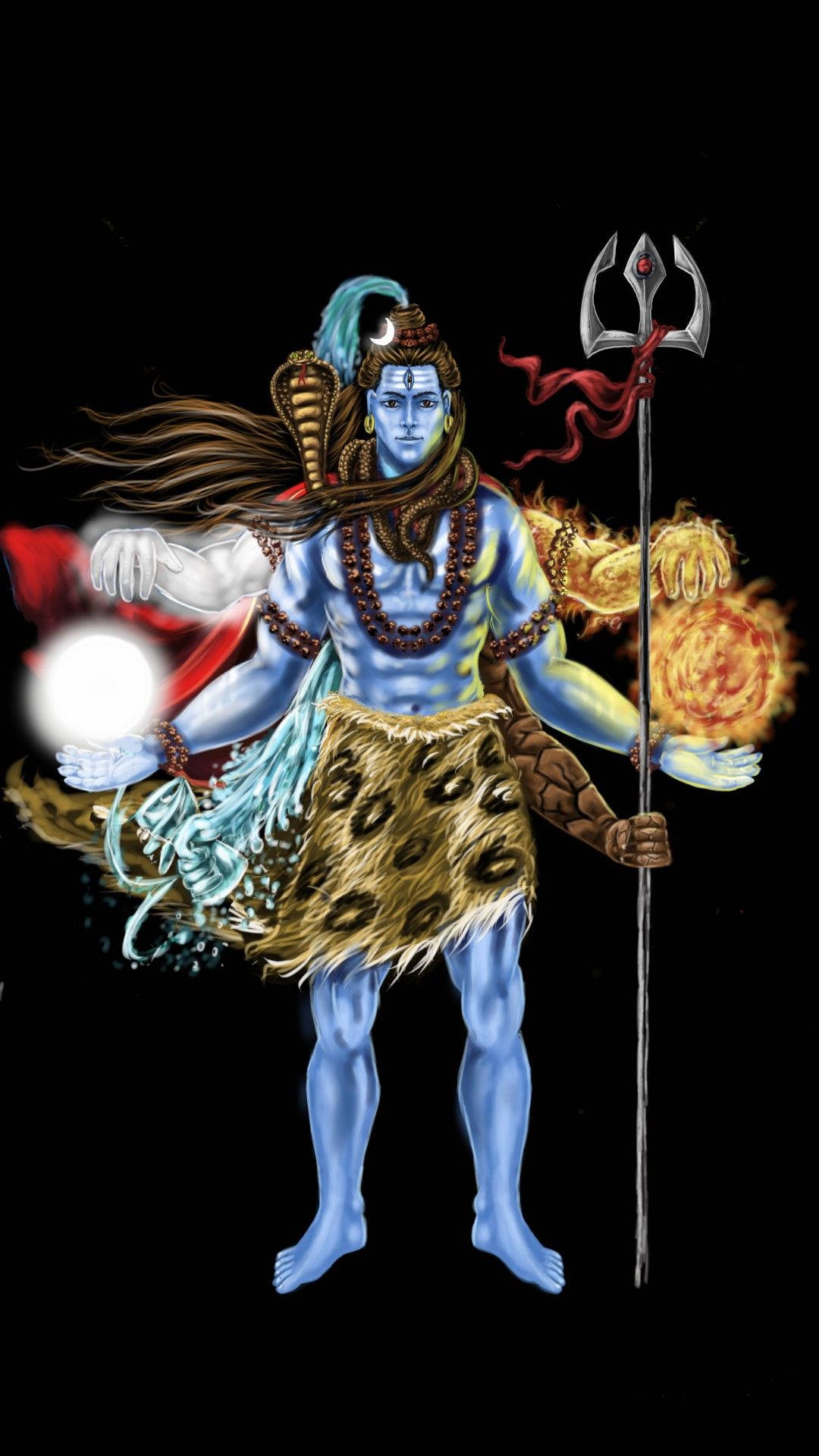 Lord Shiva Raser Med Tre Hænder Tapet Wallpaper