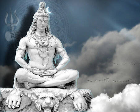Tapetför Dator Eller Mobiltelefon: Statyn Av Herren Shiva Bholenath I Meditation I 3d. Wallpaper