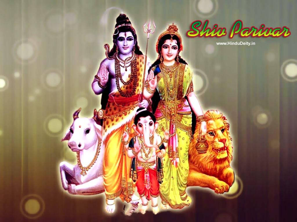 Lord Shiva Familie Med Dyr Wallpaper