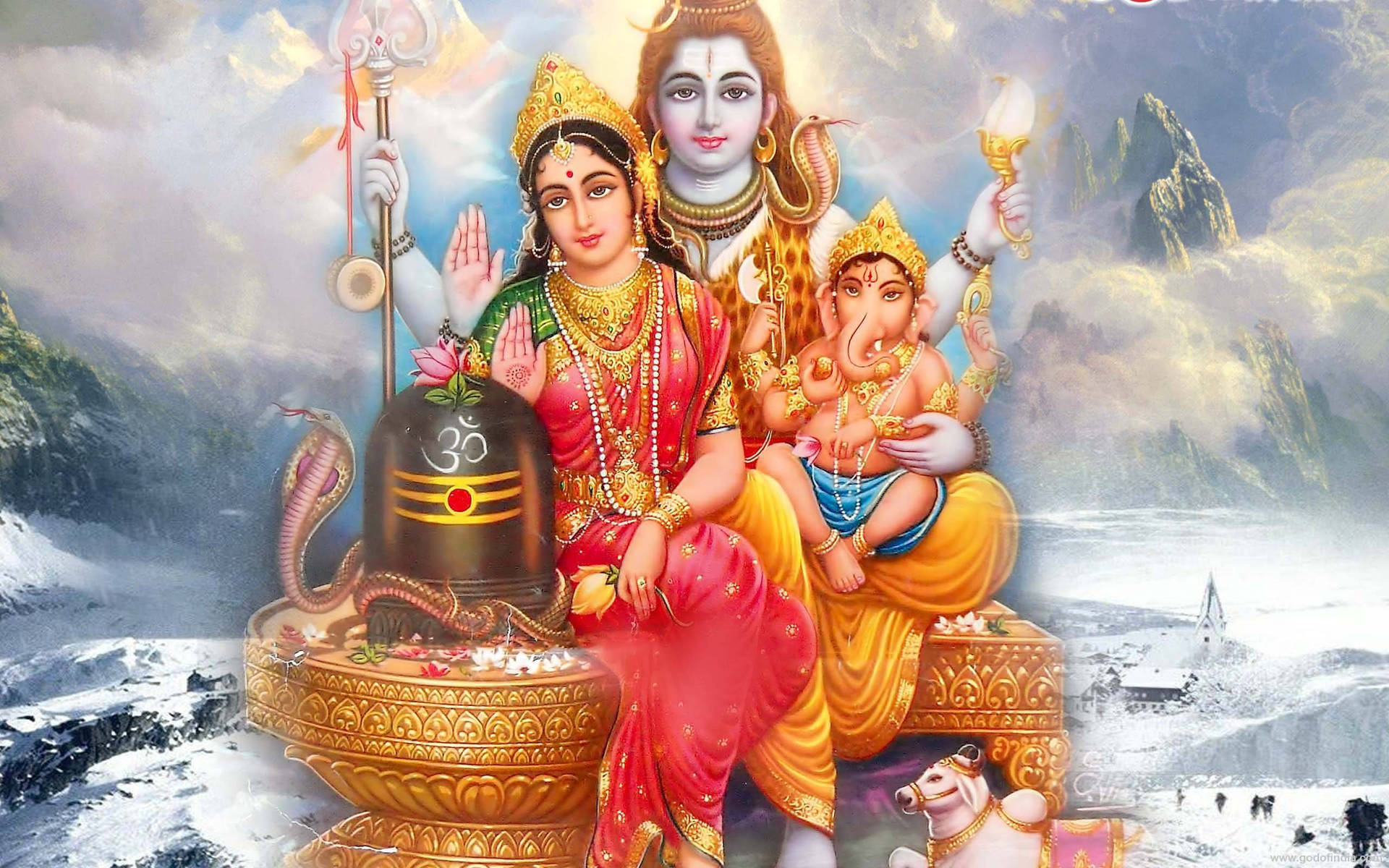 Lord Shiva Familie Med Gylden Kurv Wallpaper