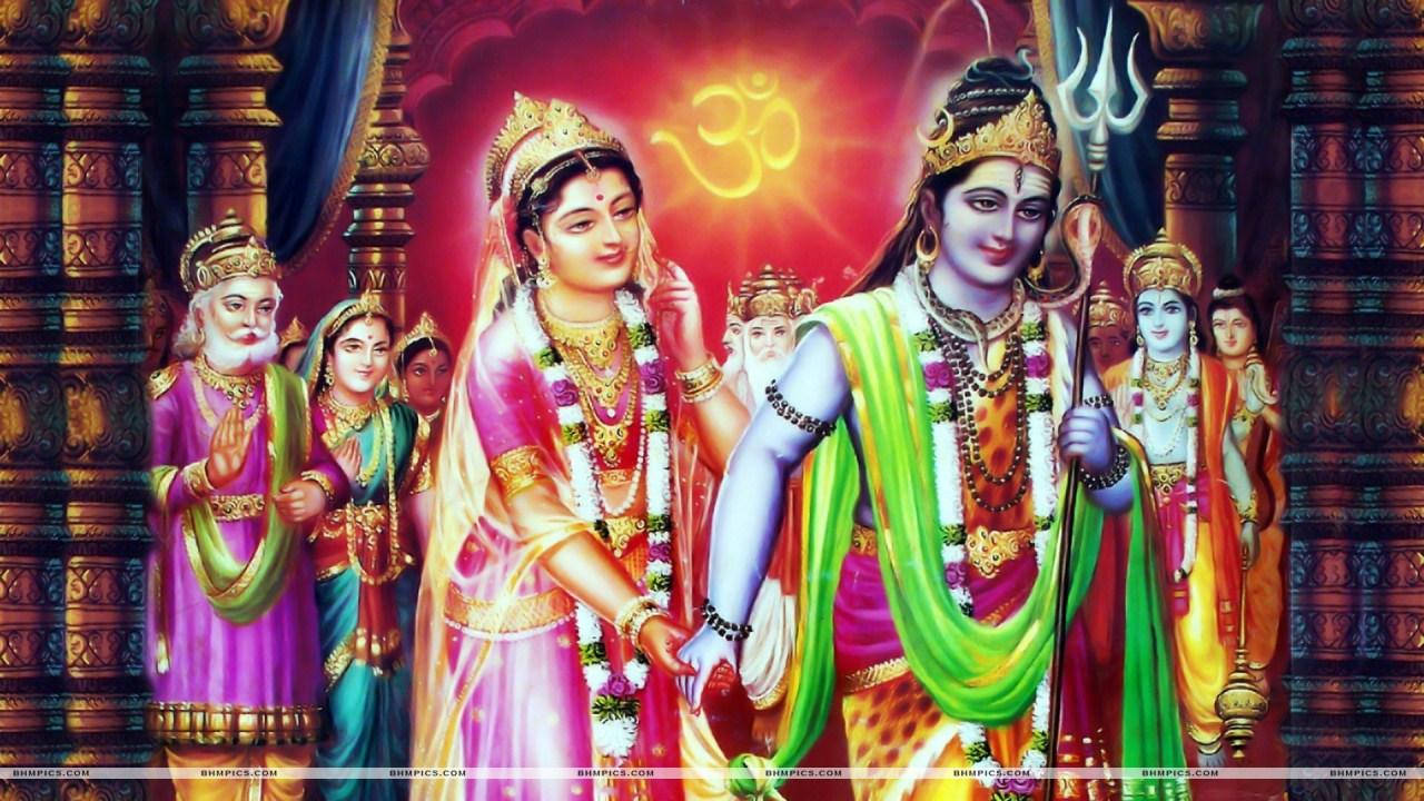 Lord Shiva Family In Colourful Dresses Wallpaper