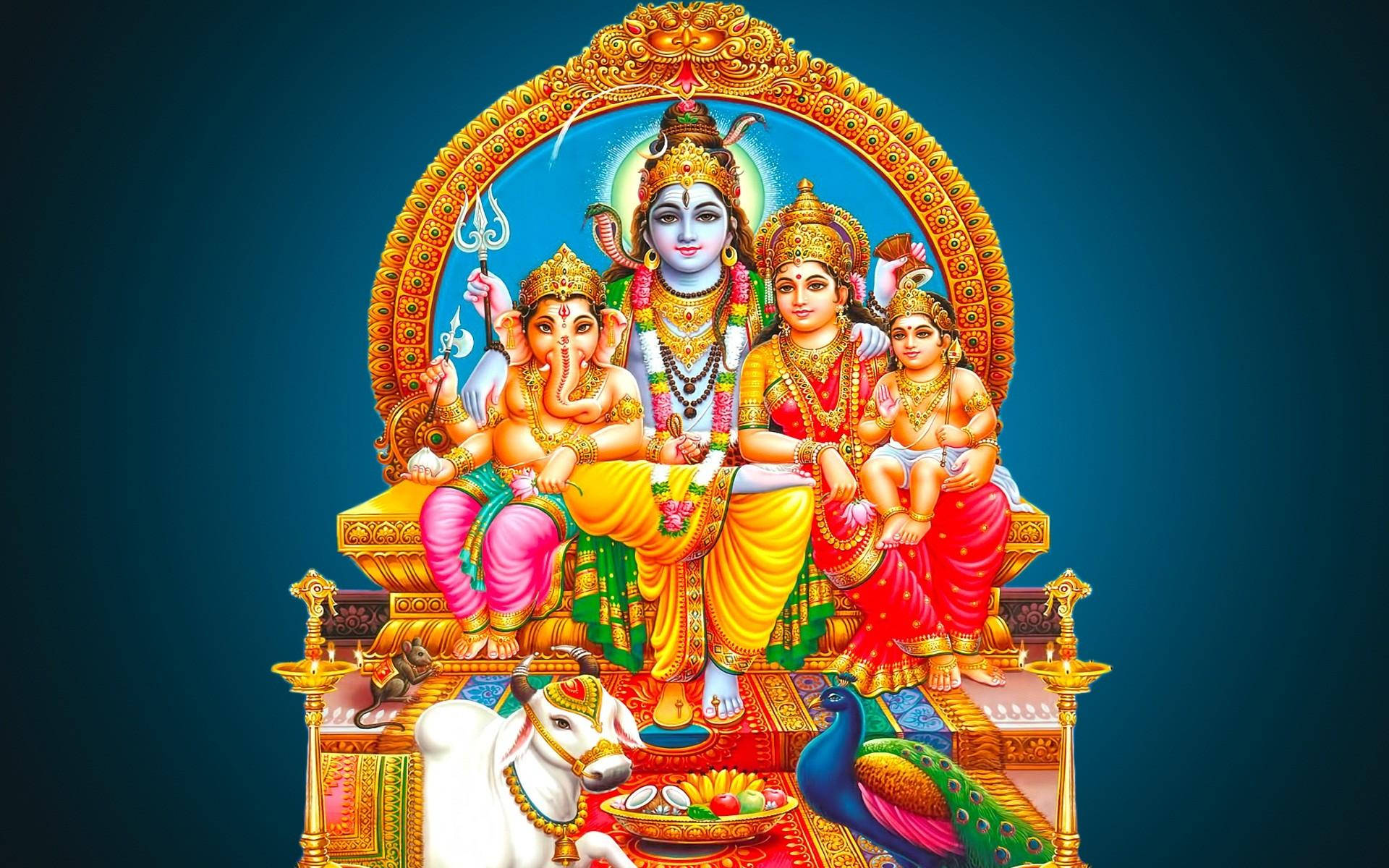Lord Shiva Family On Gold Throne Wallpaper