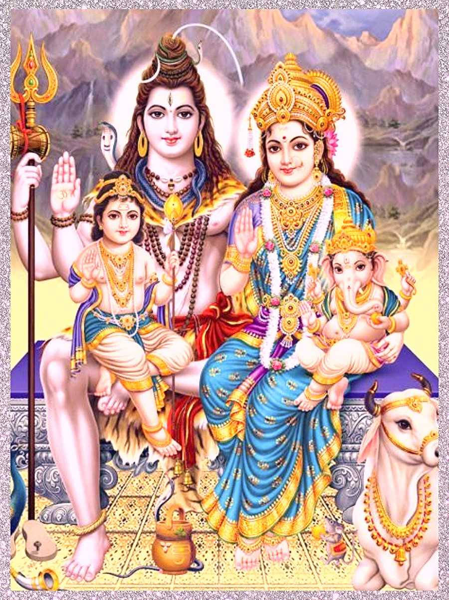 Lord Shiva Familie på bjerg tapet. Wallpaper