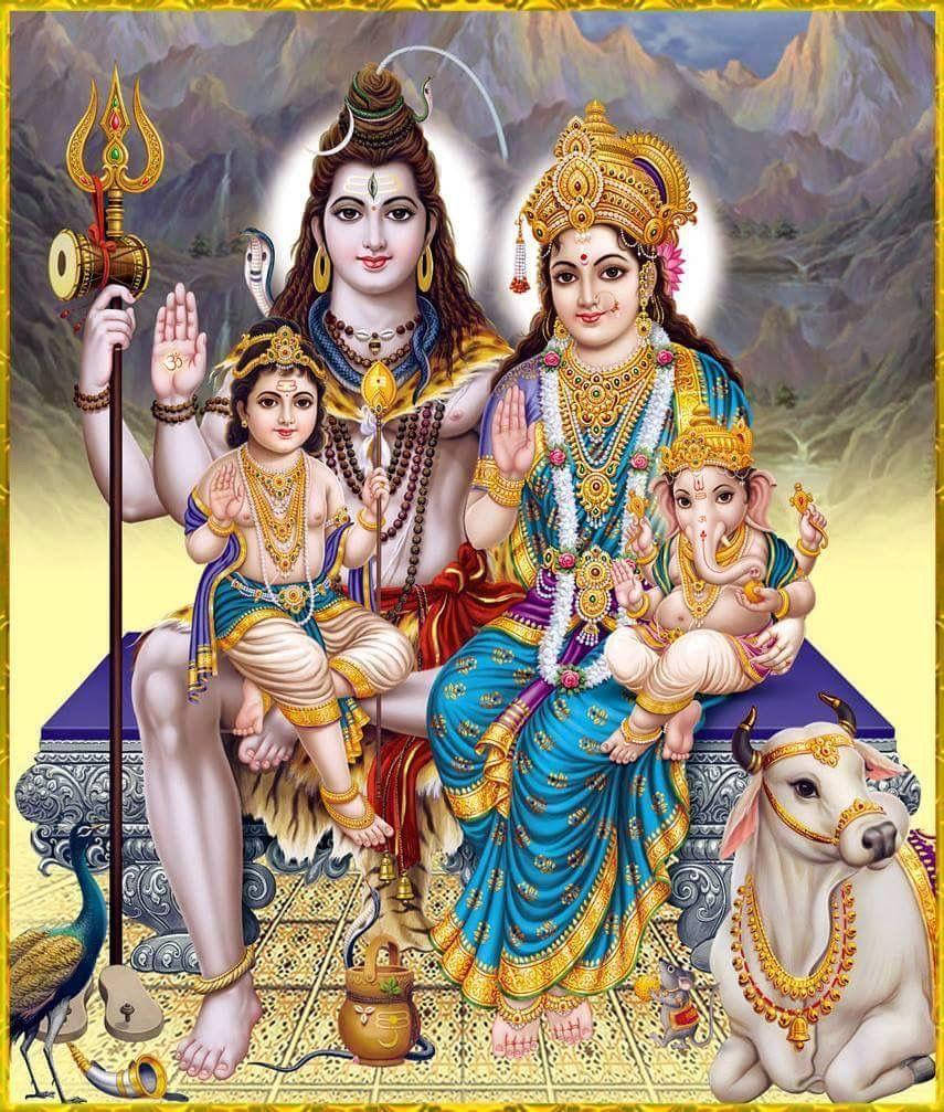 Lafamilia Del Señor Shiva En Un Trono Ornamentado. Fondo de pantalla
