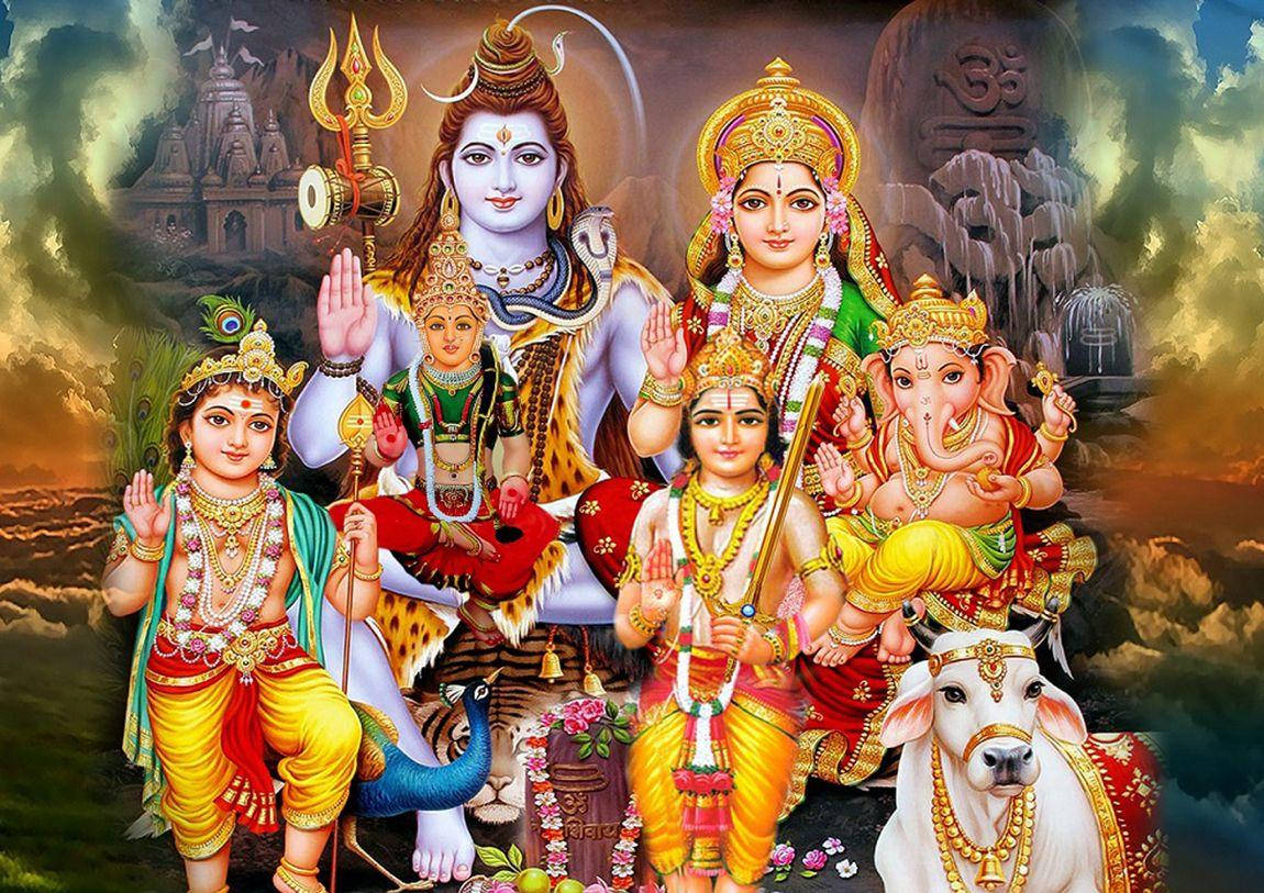 Download Lord Shiva Family On Sky Temple Wallpaper | Wallpapers.com