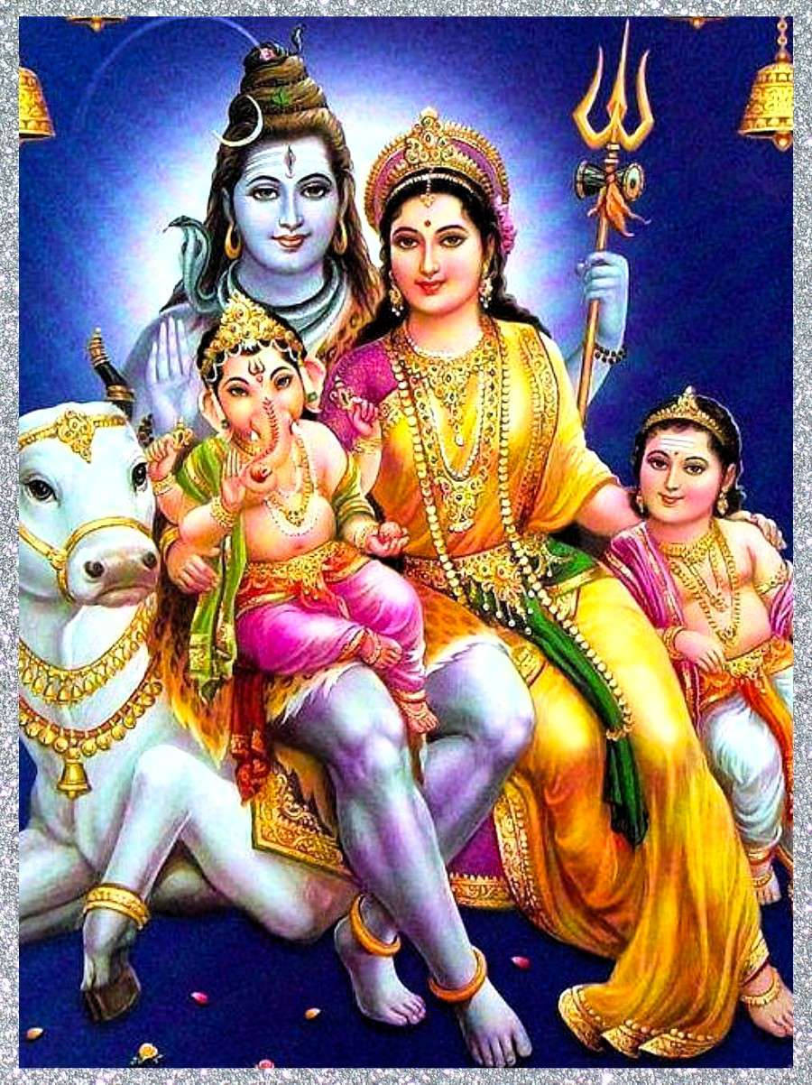 Lord Shiva Family Riding A Cow Wallpaper