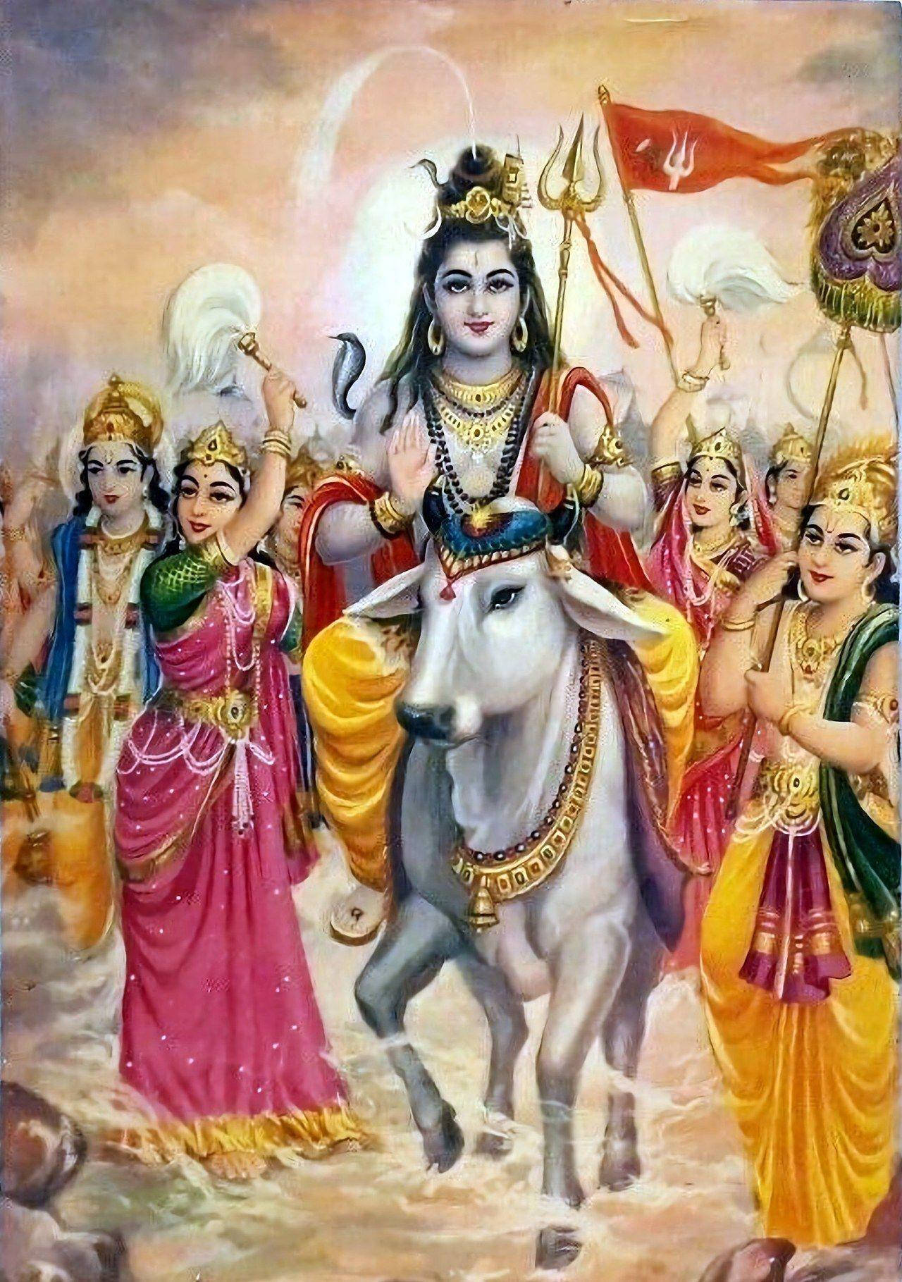 Download Lord Shiva Family Riding A Cow Wallpaper 