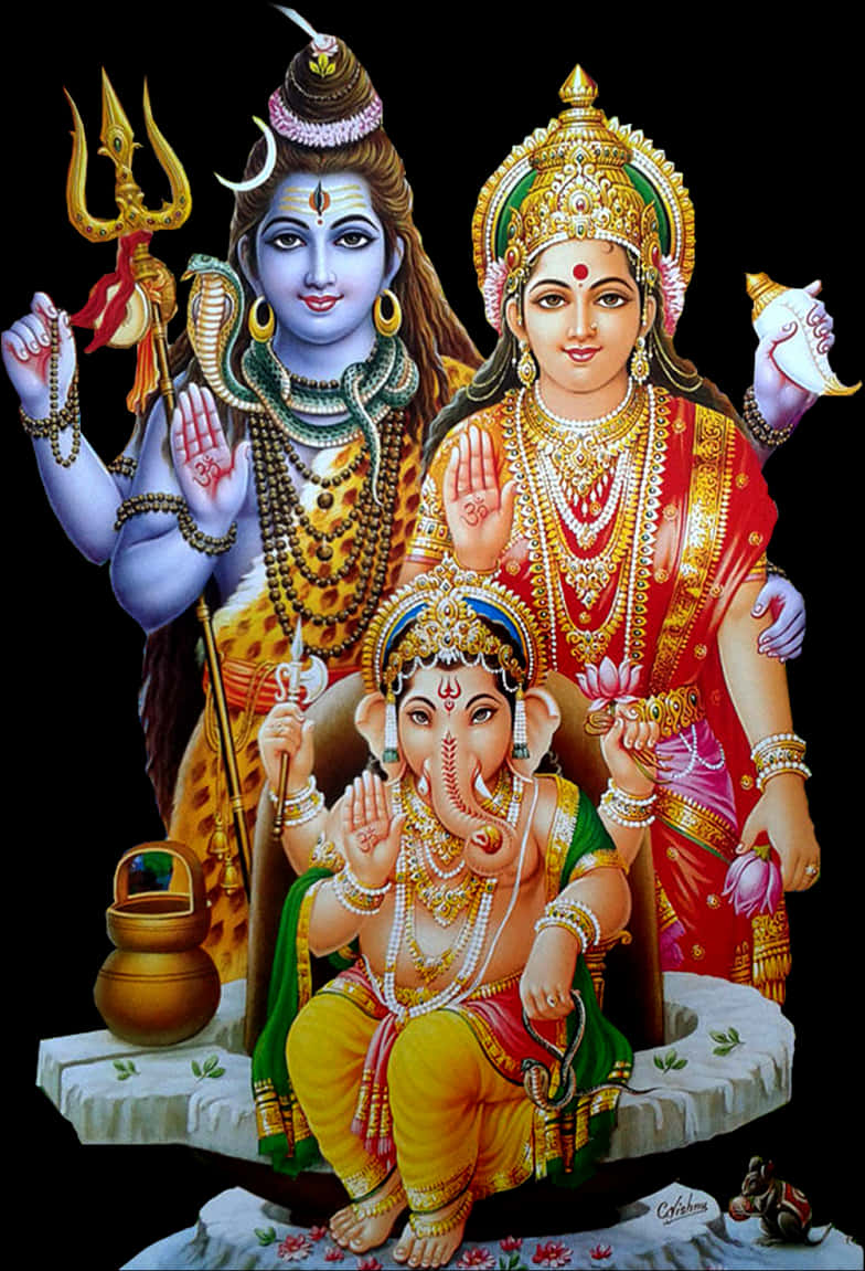 Lord Shiva Family Traditional Art PNG