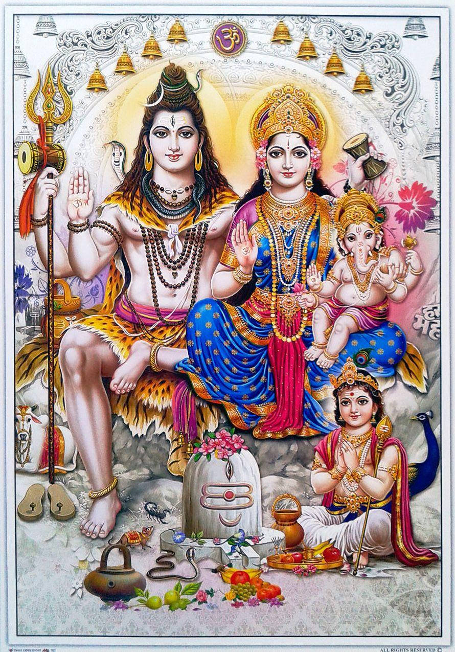 Familiadel Señor Shiva Con Altar. Fondo de pantalla