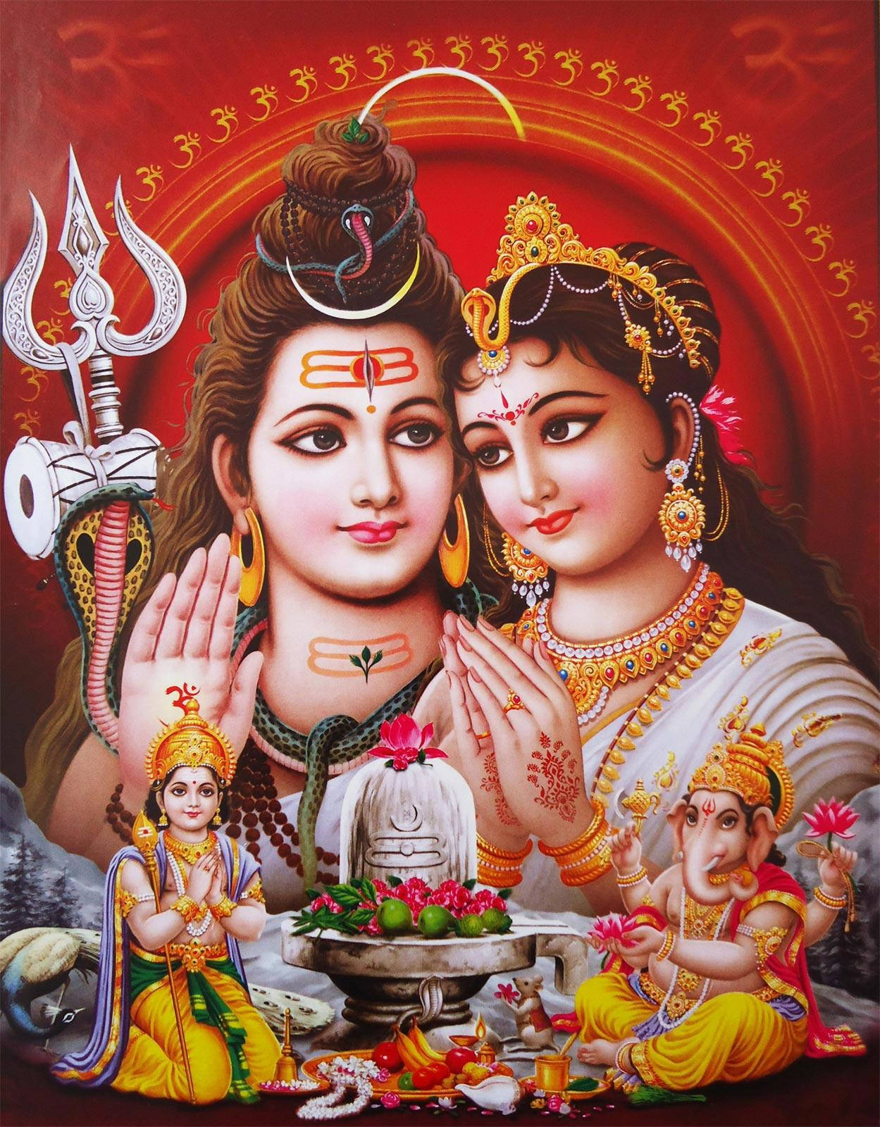 Familiadel Señor Shiva Con Una Serpiente. Fondo de pantalla