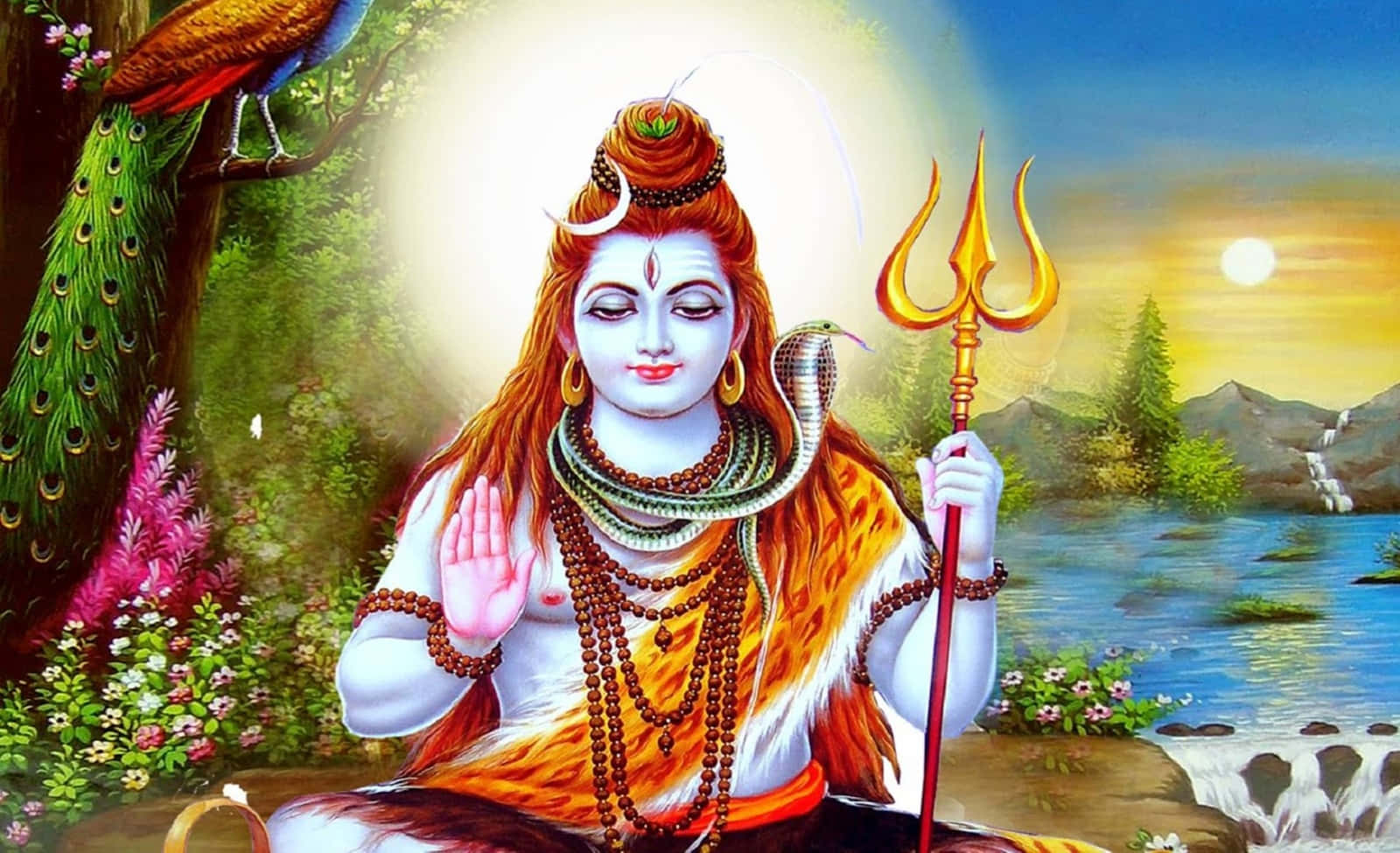 Lord Shiva Sitting On The Ground With A Bird