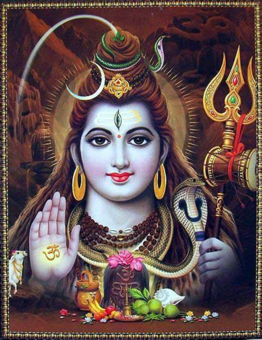 Etmaleri Af Lord Shiva Med En Lotusblomst.