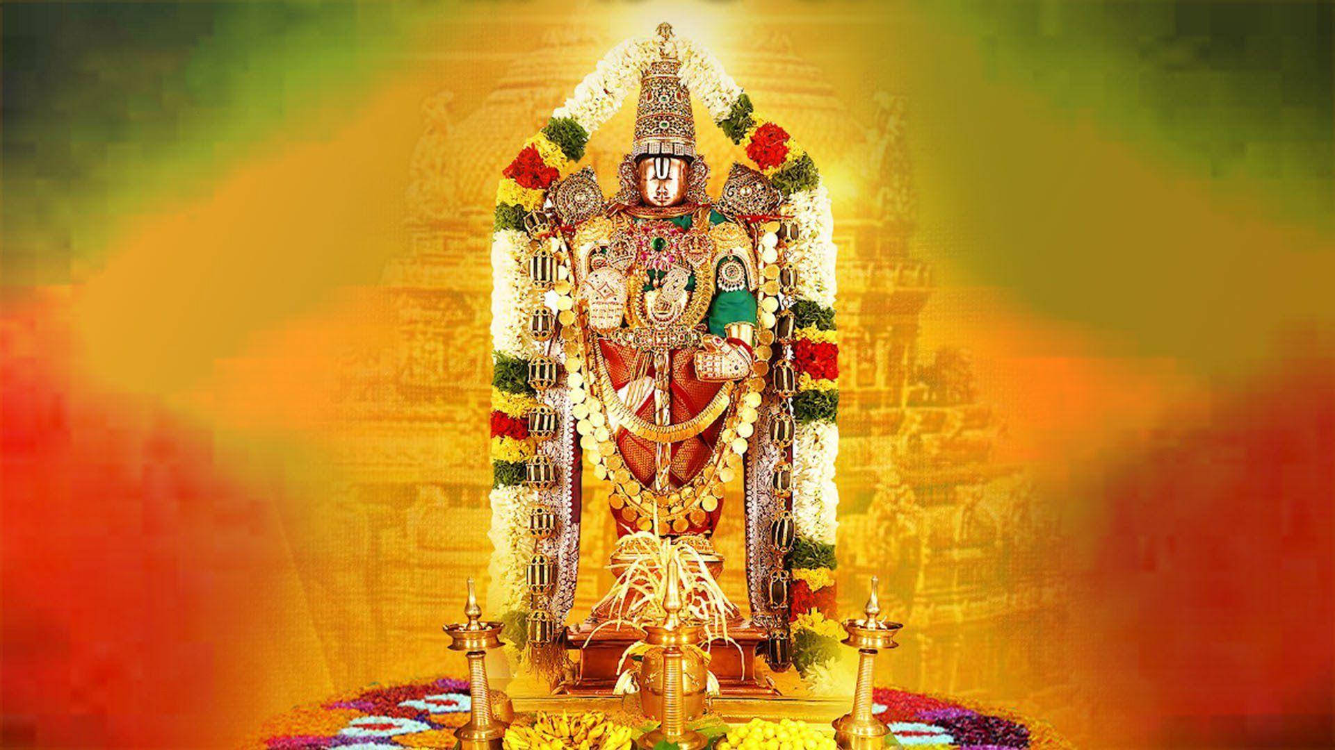 Lord Venkateswara On Colorful Background Wallpaper