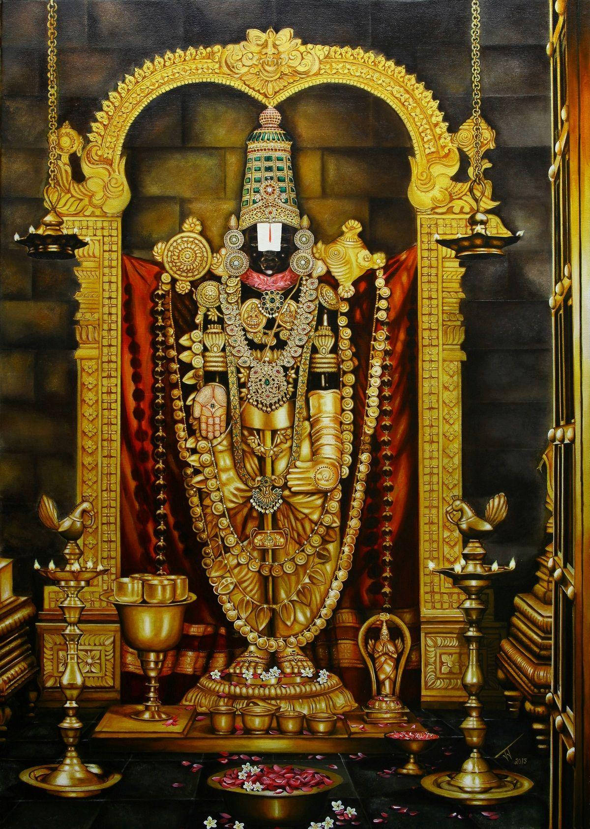 Lord Venkateswara Statue In Gold Wallpaper