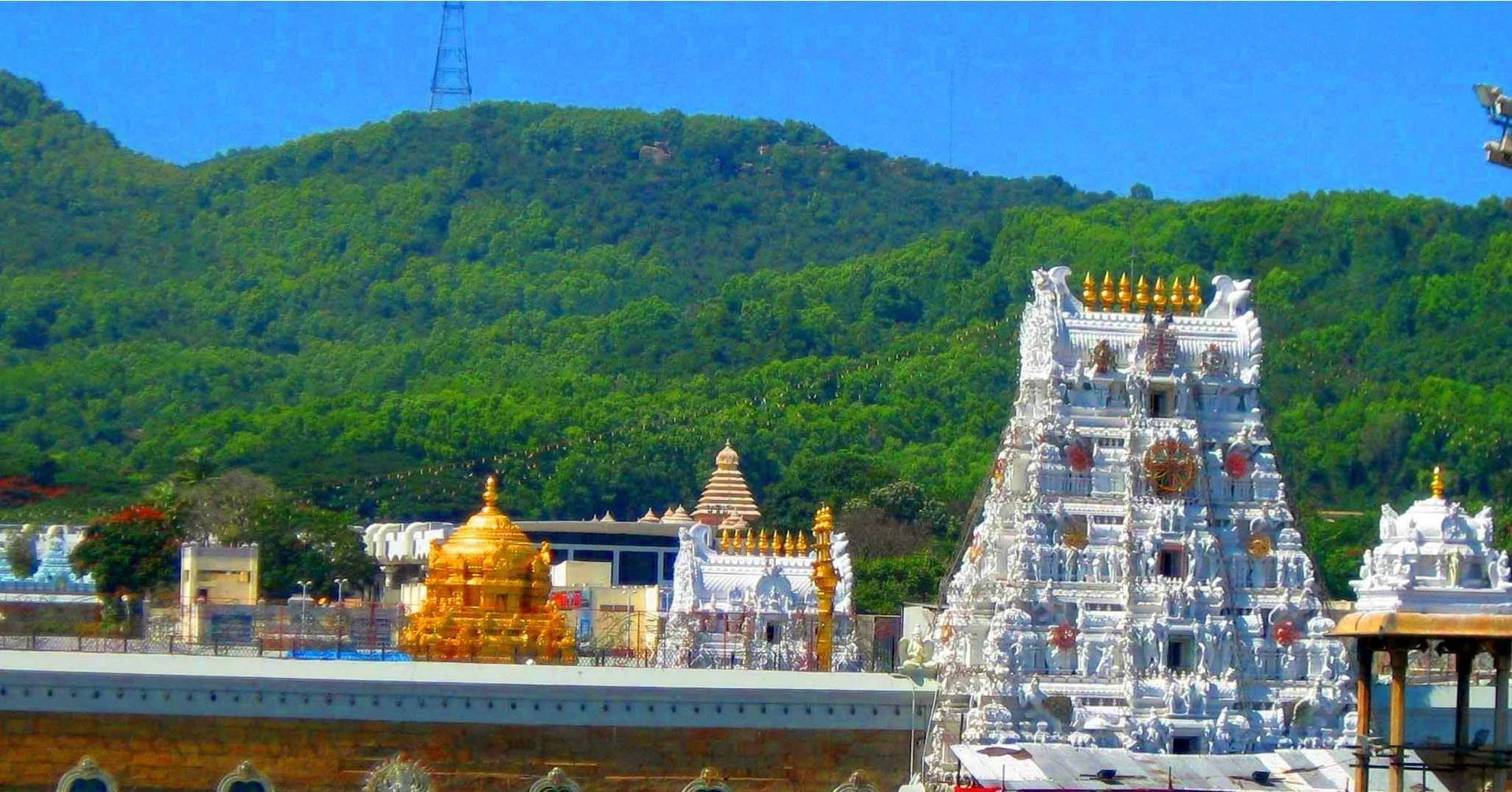 Lord Venkateswara Temple With Mountain Wallpaper