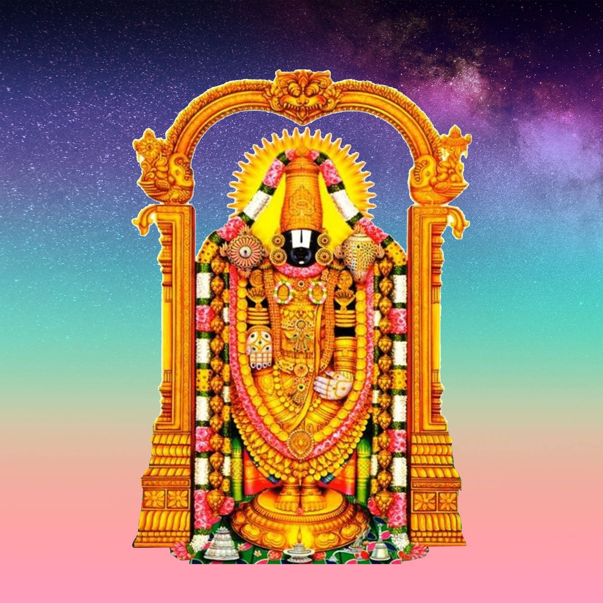 Lord Venkateswara With Rainbow Background Wallpaper
