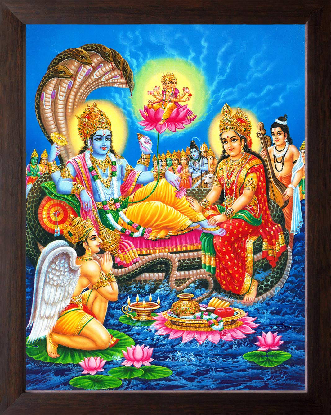 Lord Vishnu Adorned By Goddess And Angel Wallpaper