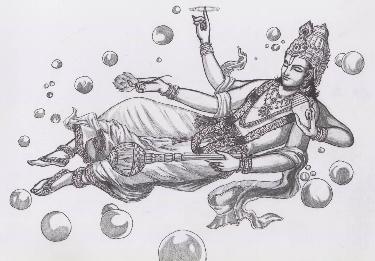 Lord Vishnu Black And White Sketch Wallpaper