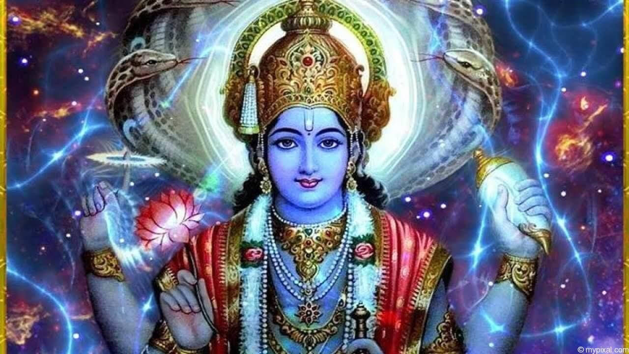 Lord Vishnu In Galactic Background Wallpaper
