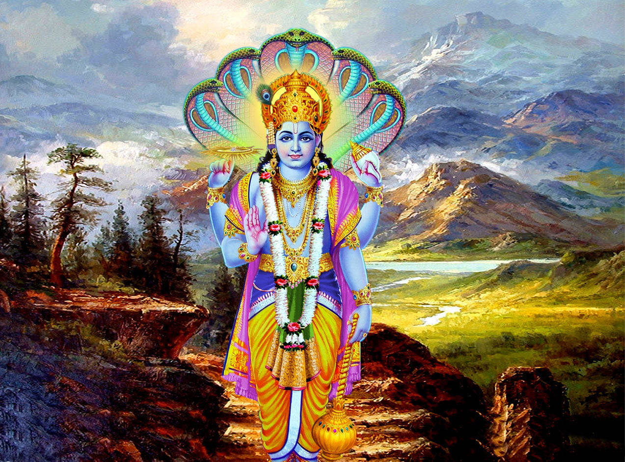 Lord Vishnu In Krishna Avatar Incarnation Background