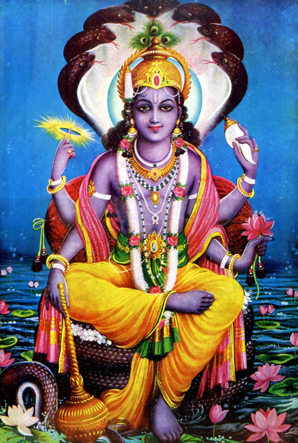 Herrevishnu Sitter I En Ormskinnstol - (lord Vishnu Sitting In A Serpent's Chair) Wallpaper