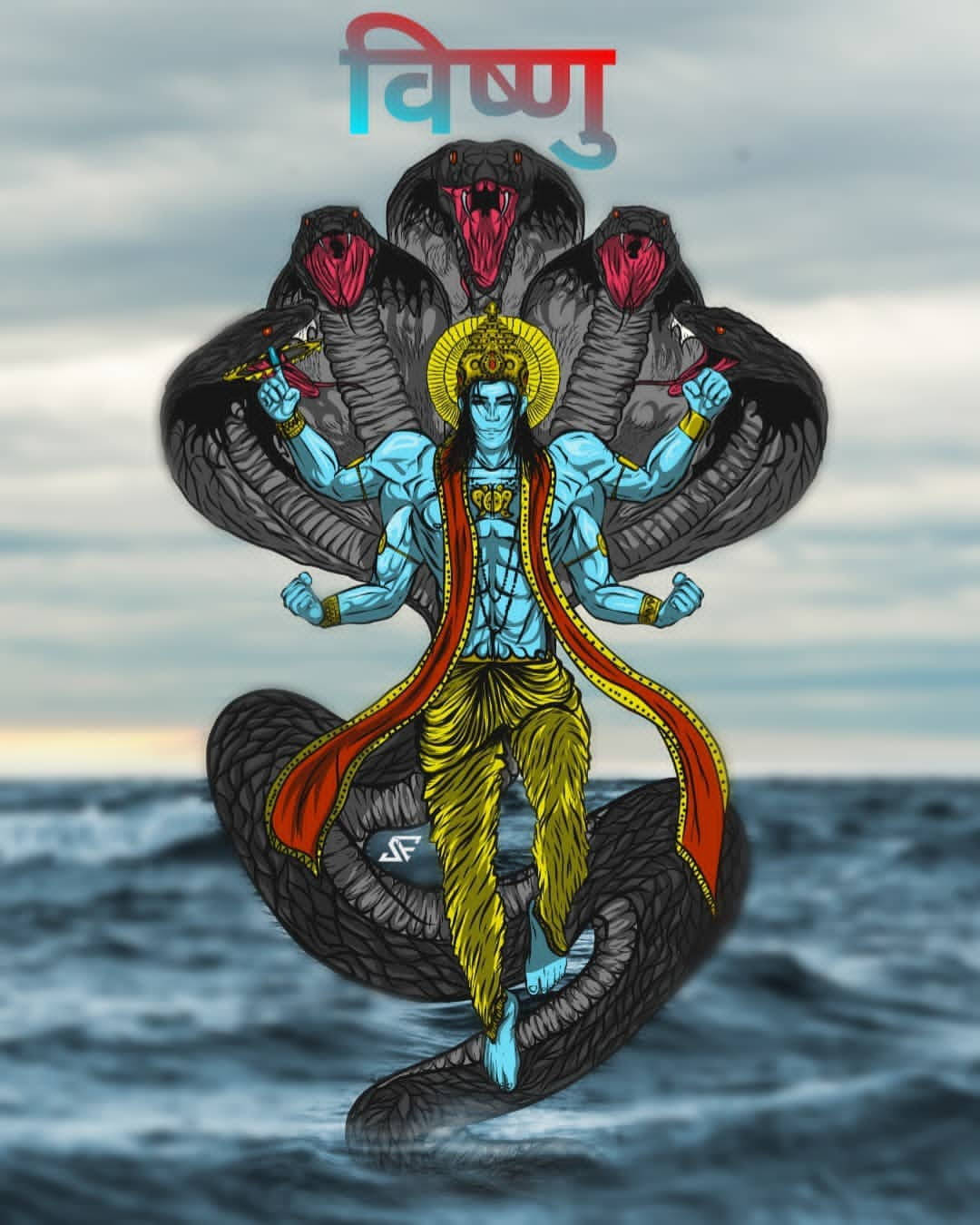 Signore Vishnu Con Sfondo Cobra Sfondo