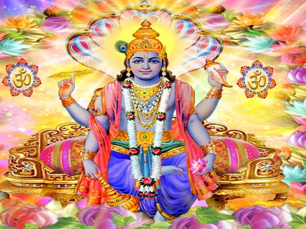 Lord Vishnu With Flowers Wallpaper