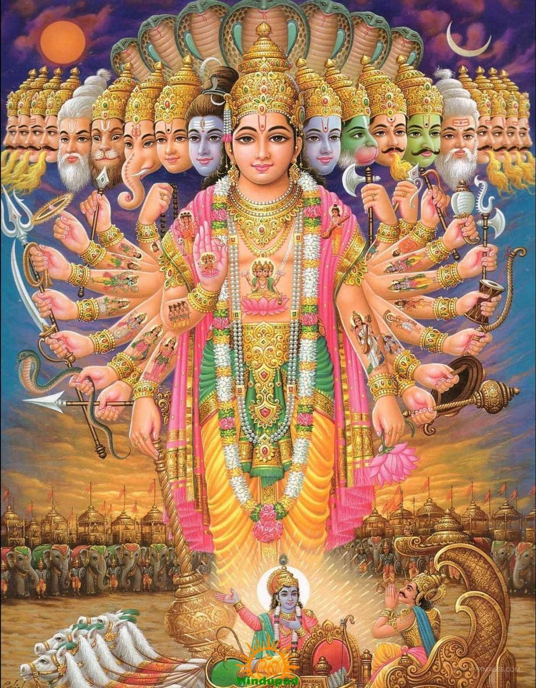 Lord Vishnu Med Flere Ansigter Og Hænder Wallpaper