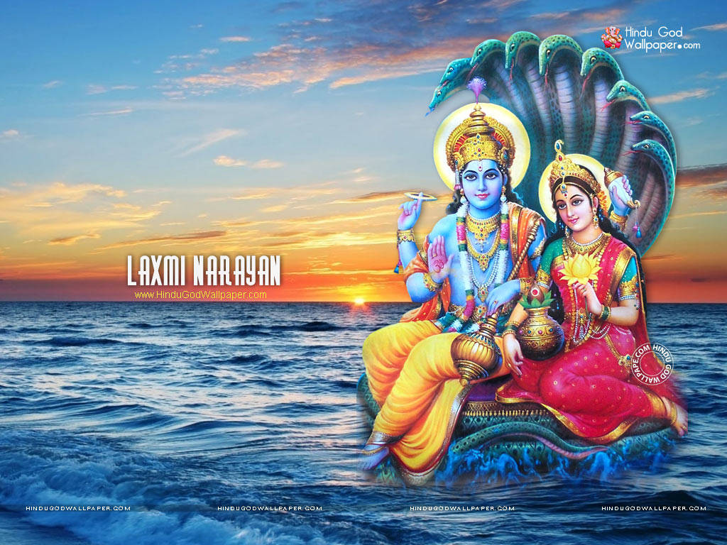 Download Lord Vishnu With Wife Lakshmi Wallpaper 