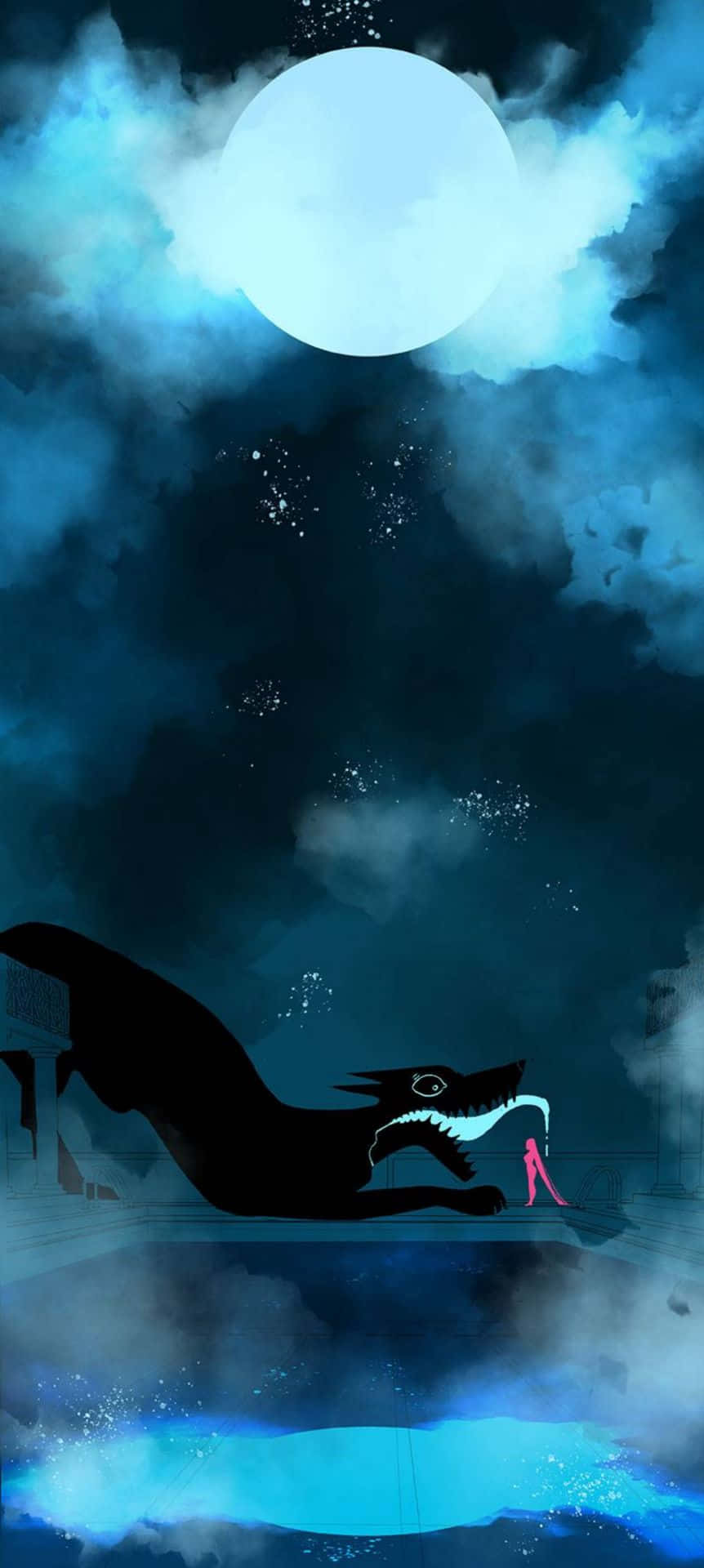Et tegning af en drage i nattehimlen Wallpaper