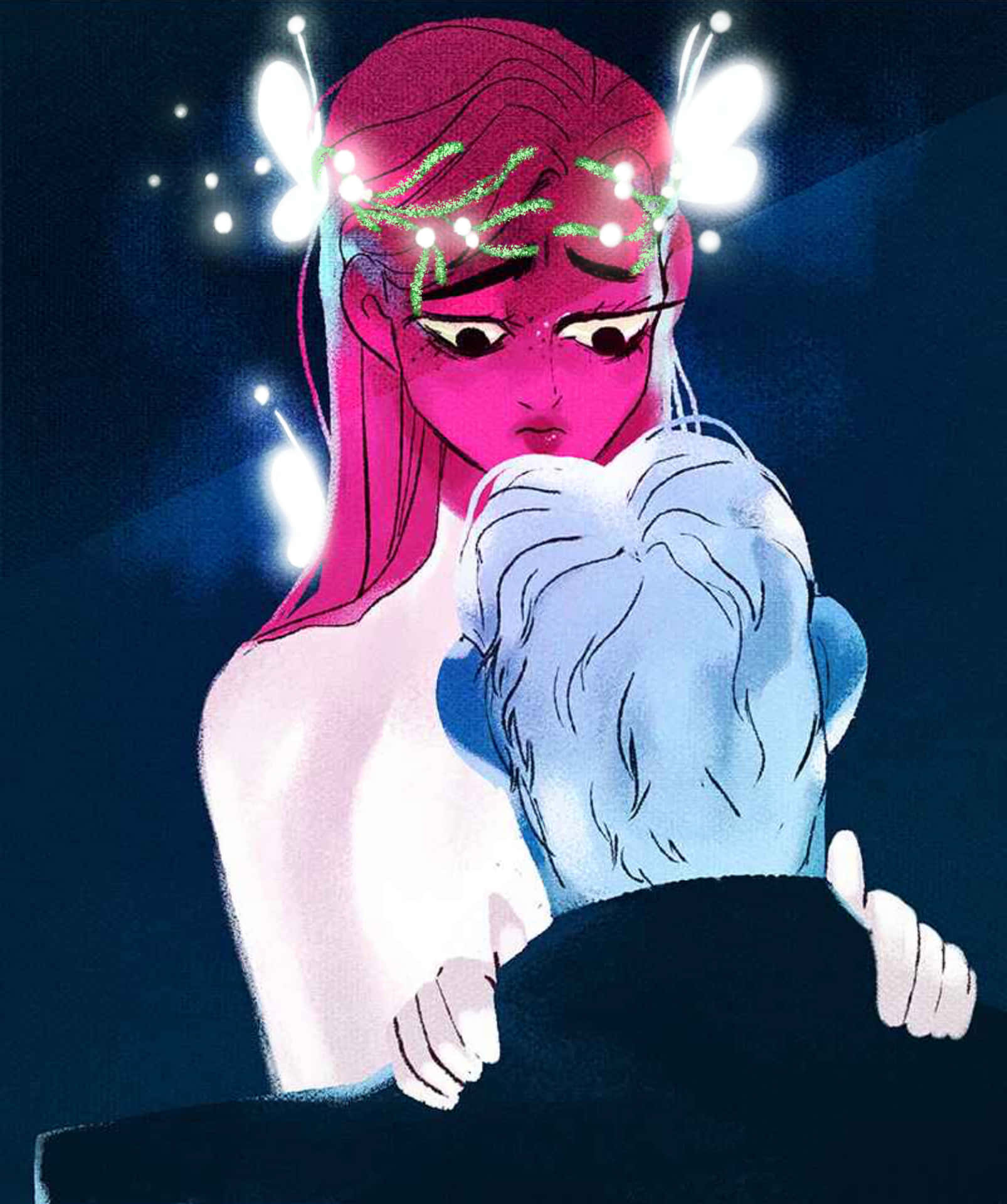 Persephone and Hades are two vibrant characters, happily together in Lore Olympus Webtoon Wallpaper