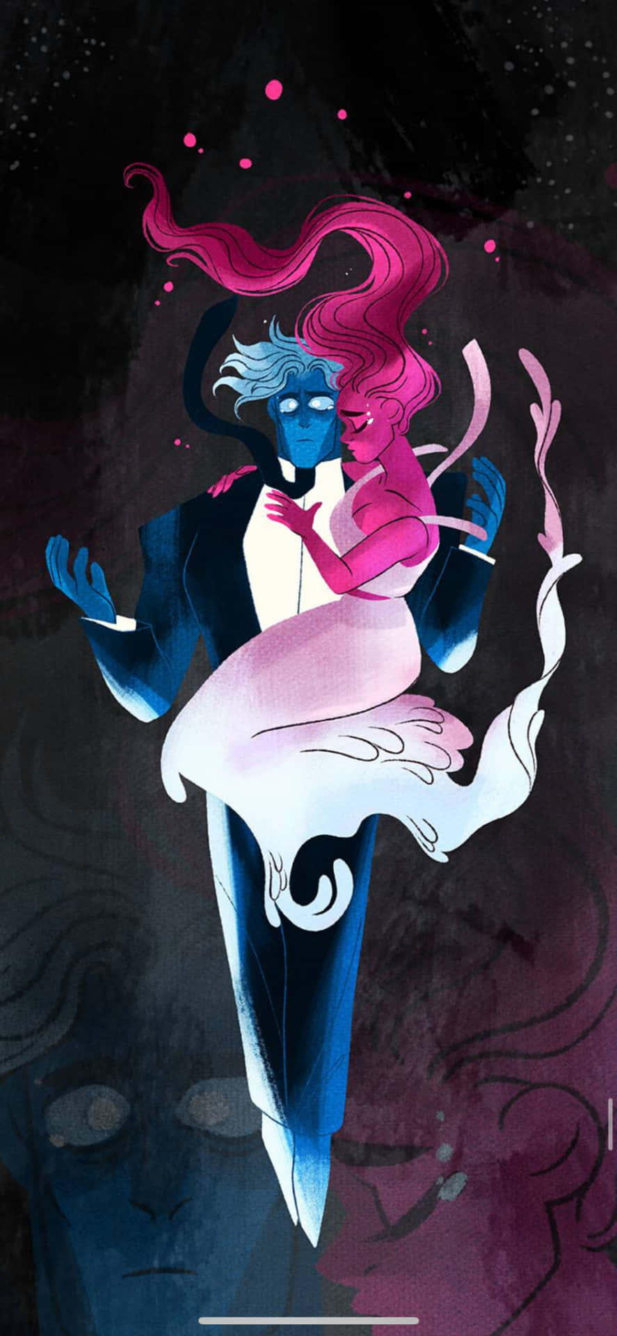 En blå og pink karakter med langt hår Wallpaper
