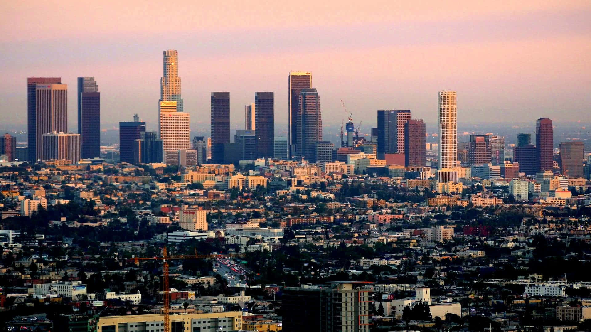 Stunning view of the Los Angeles skyline at sunset