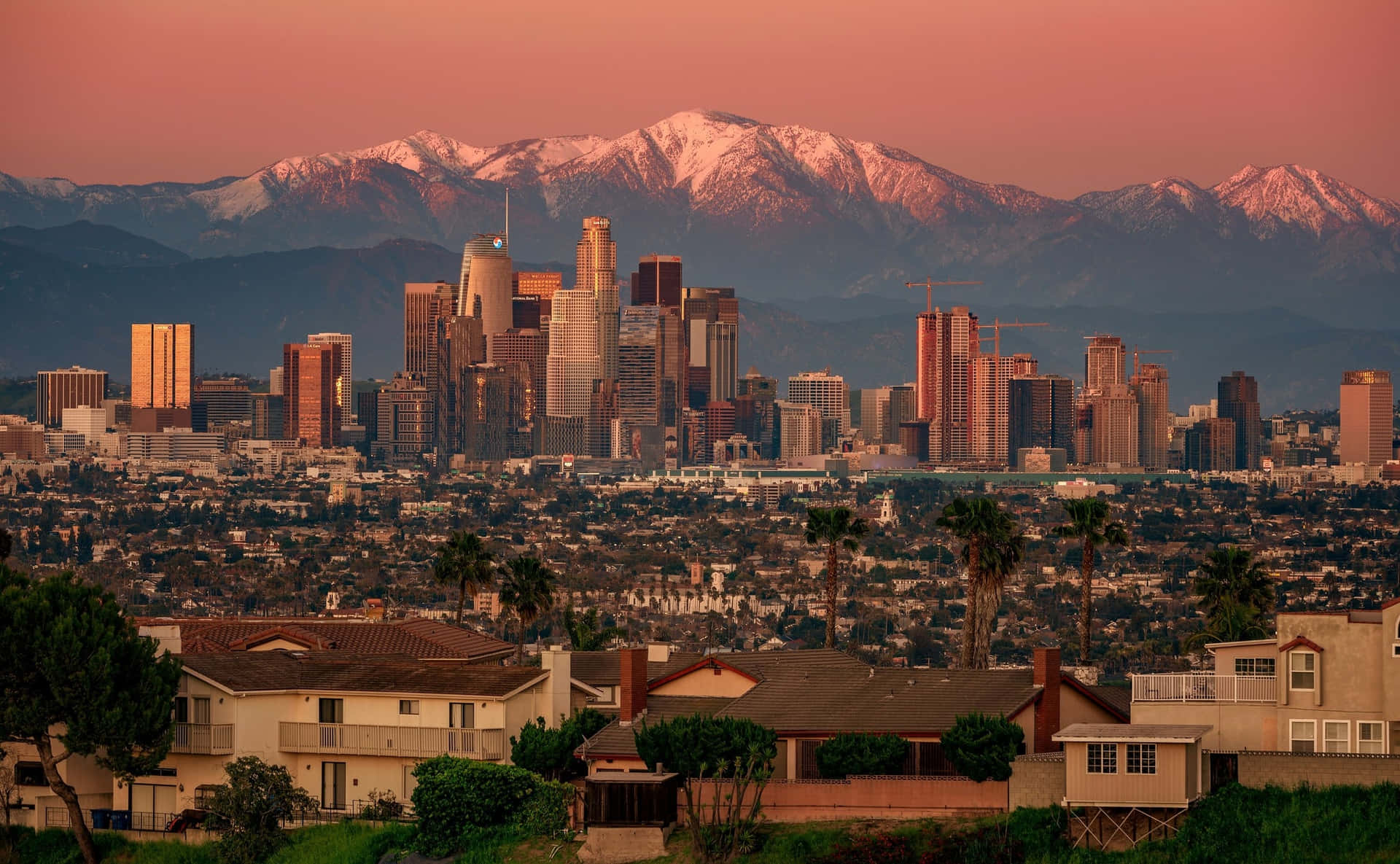 Stunning view of Los Angeles skyline at sunset