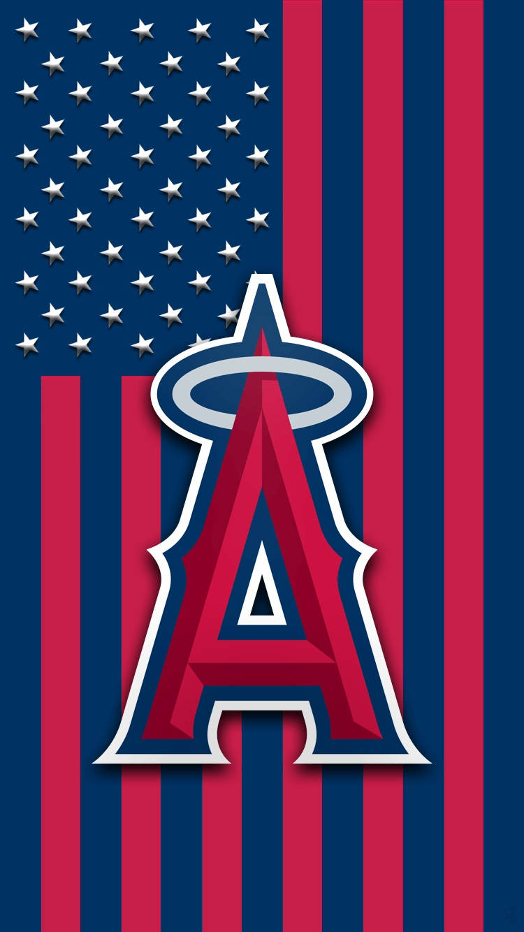 Logo Los Angeles Angels Sulla Bandiera Degli Stati Uniti Sfondo